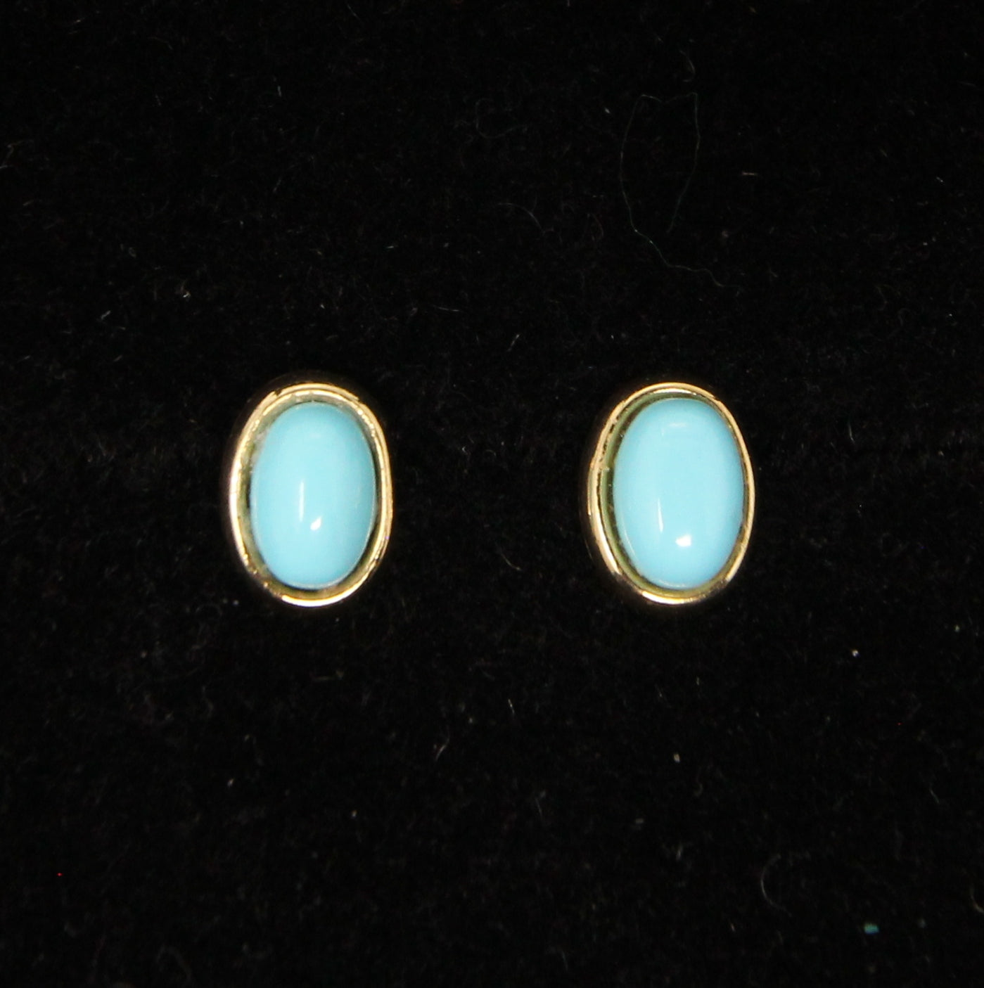 Vintage Hallmarked Solid 9ct 9k Gold Oval Turquoise Stud Earrings