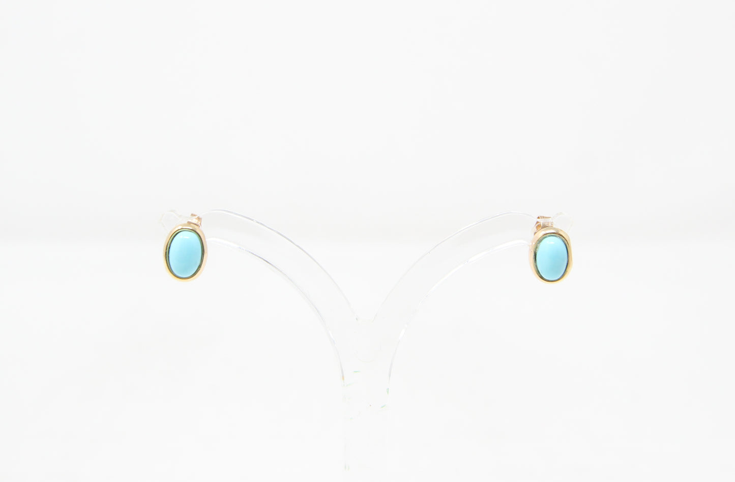 Vintage Hallmarked Solid 9ct 9k Gold Oval Turquoise Stud Earrings