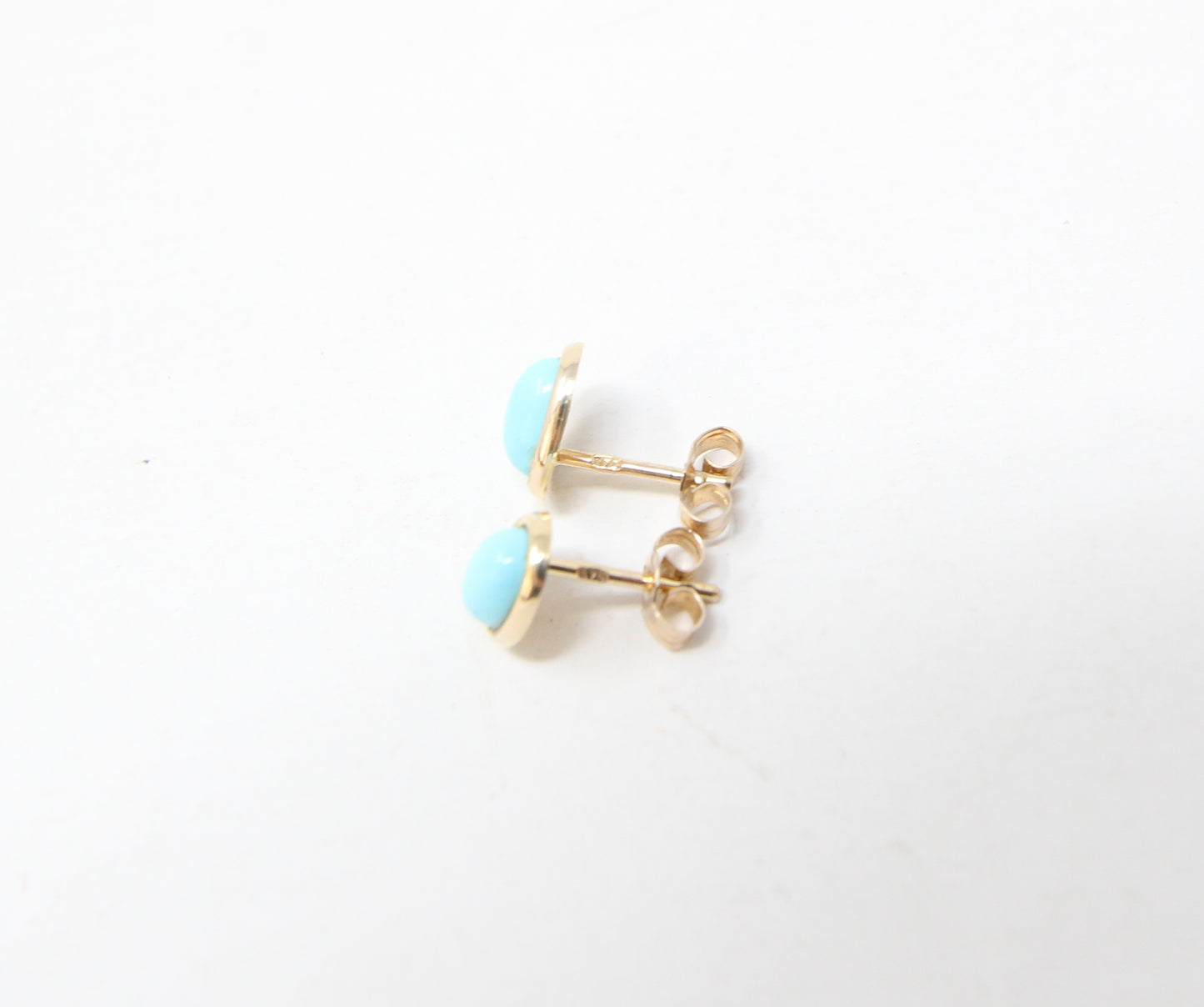 Vintage Hallmarked Solid 9ct 9k Gold Oval Turquoise Stud Earrings