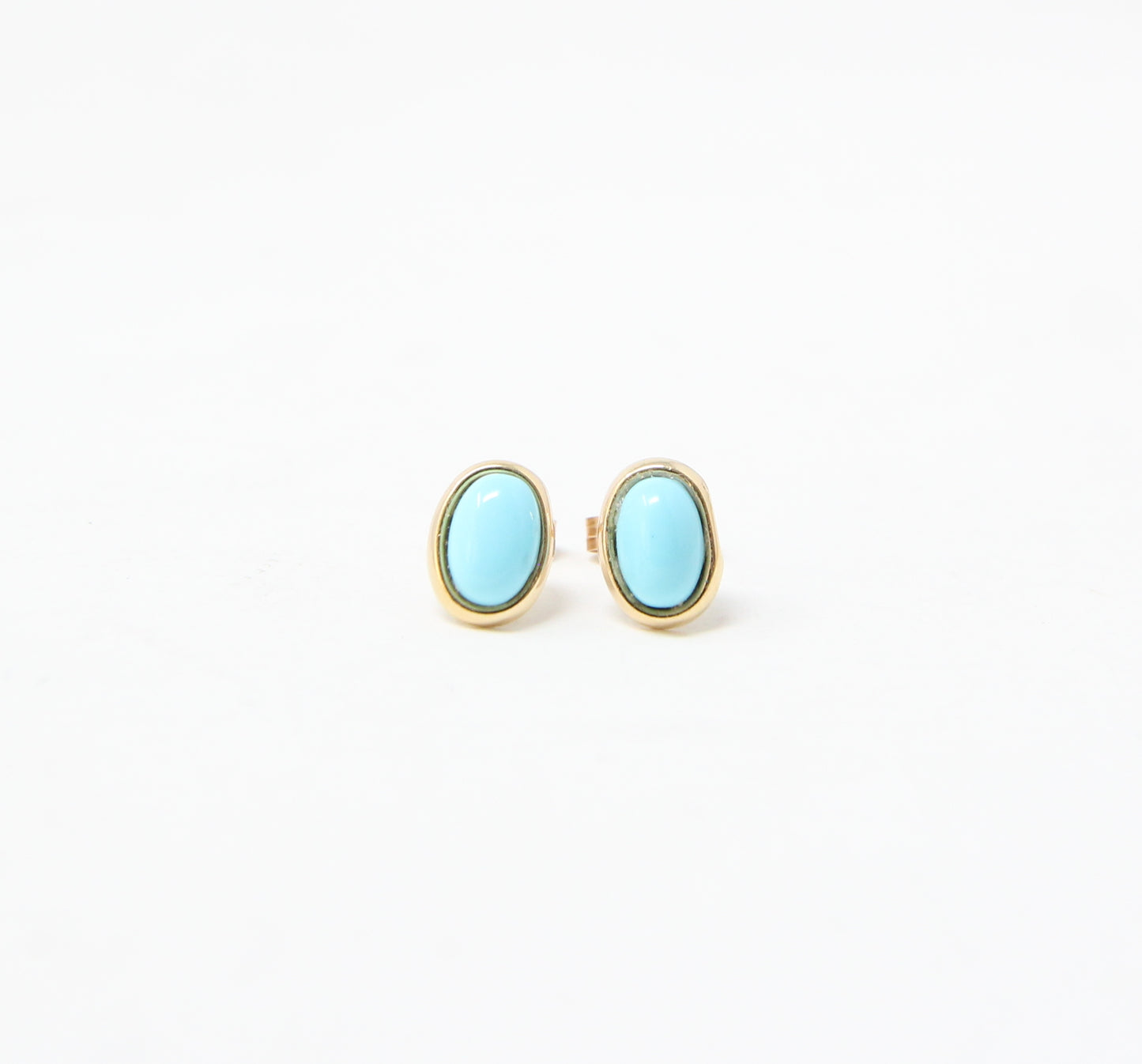 Vintage Hallmarked Solid 9ct 9k Gold Oval Turquoise Stud Earrings
