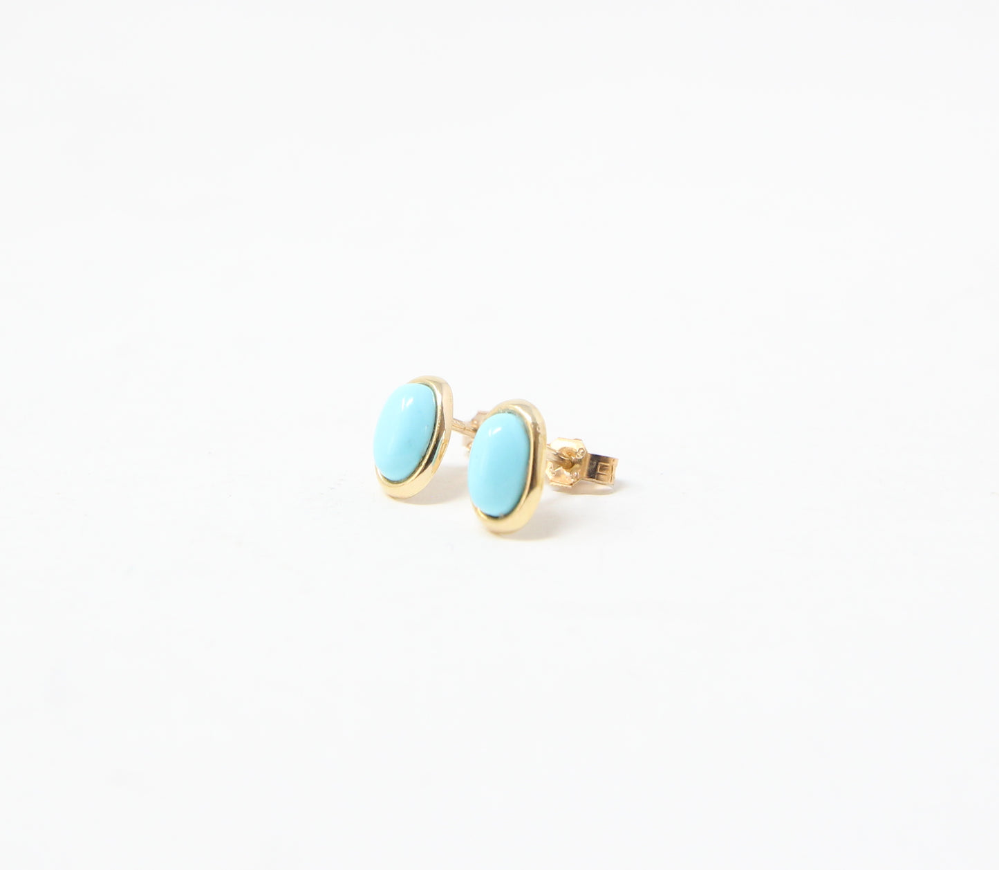 Vintage Hallmarked Solid 9ct 9k Gold Oval Turquoise Stud Earrings