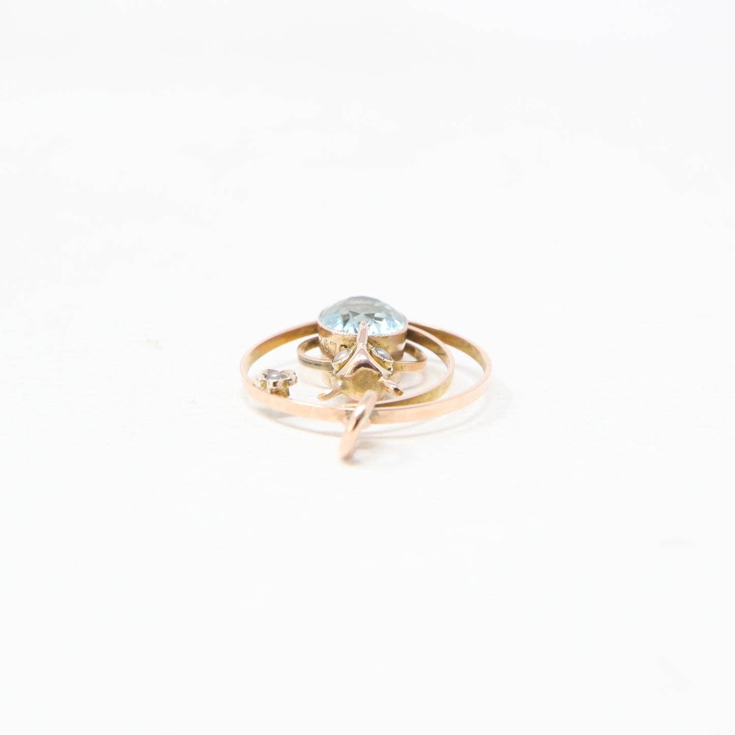 Antique Edwardian English Hallmarked Solid 9ct Gold Topaz Seed Pearl Owl Moon Star Pendant