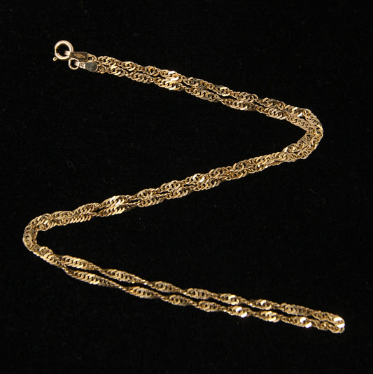 Vintage Hallmarked Solid 9ct 9k Gold Singapore Curb Chain Necklace 18.5''