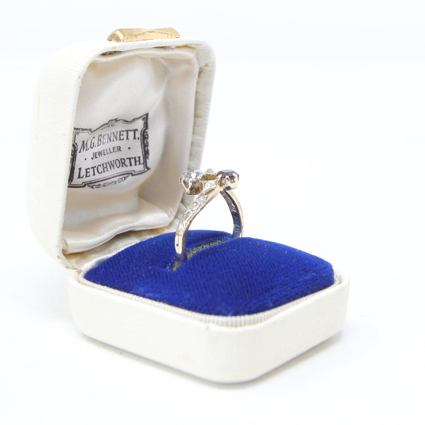 Antique Victorian Solid 15ct 15k Gold Old Cut Diamond Garnet Toi et Moi Ring Size N