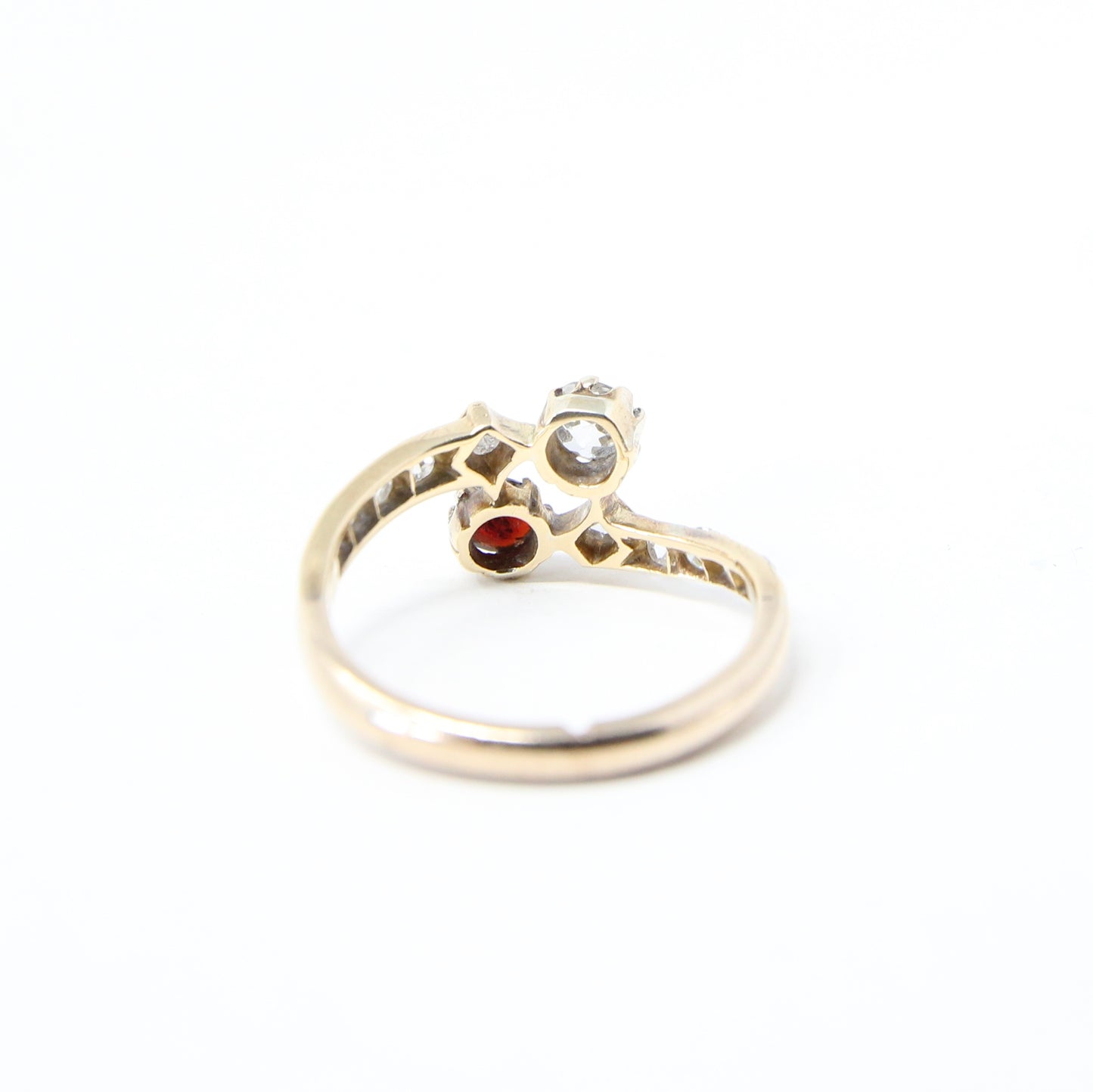 Antique Victorian Solid 15ct 15k Gold Old Cut Diamond Garnet Toi et Moi Ring Size N