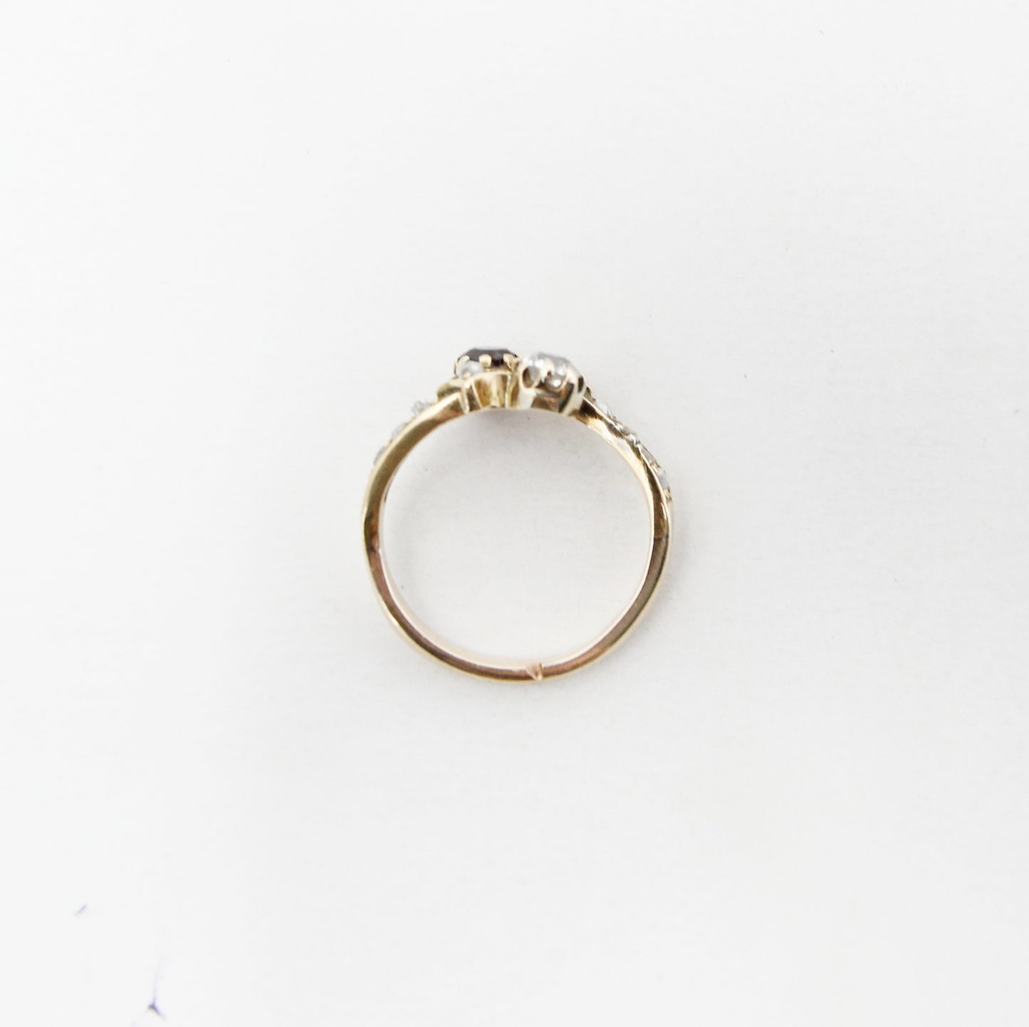 Antique Victorian Solid 15ct 15k Gold Old Cut Diamond Garnet Toi et Moi Ring Size N