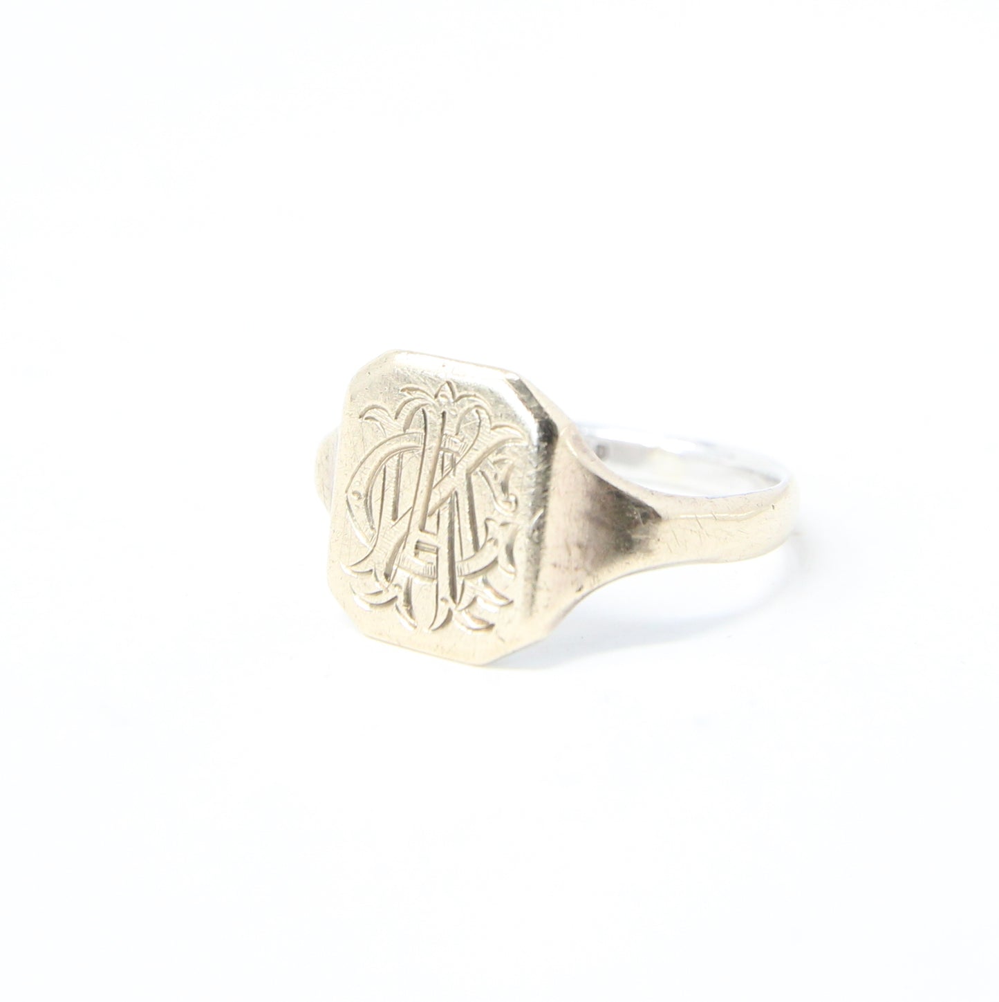 Antique Victorian Solid 9ct 9k Gold Silver Lined Monogram Signet Ring Size T