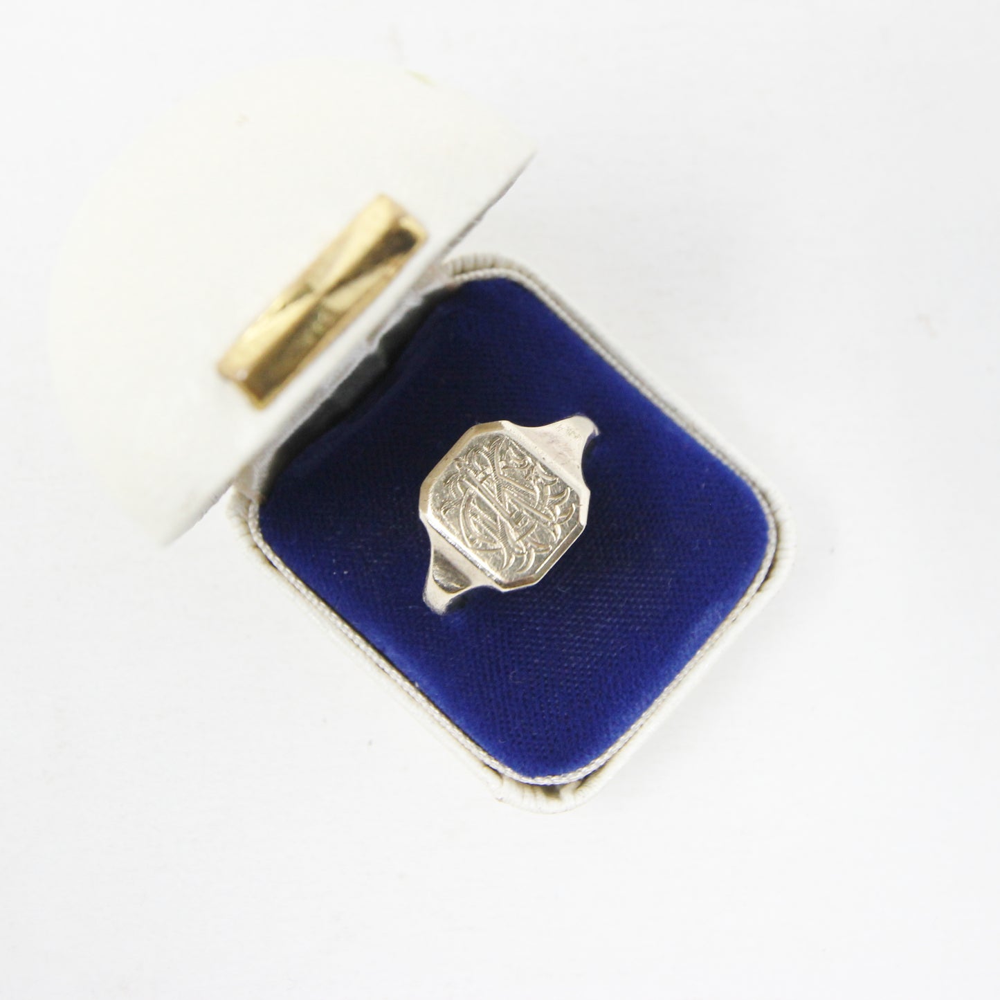 Antique Victorian Solid 9ct 9k Gold Silver Lined Monogram Signet Ring Size T