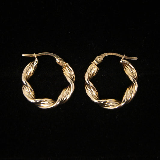 Vintage UnoAErre Hallmarked Solid 9ct 9k Gold Twisted Hoop Earrings Hoops