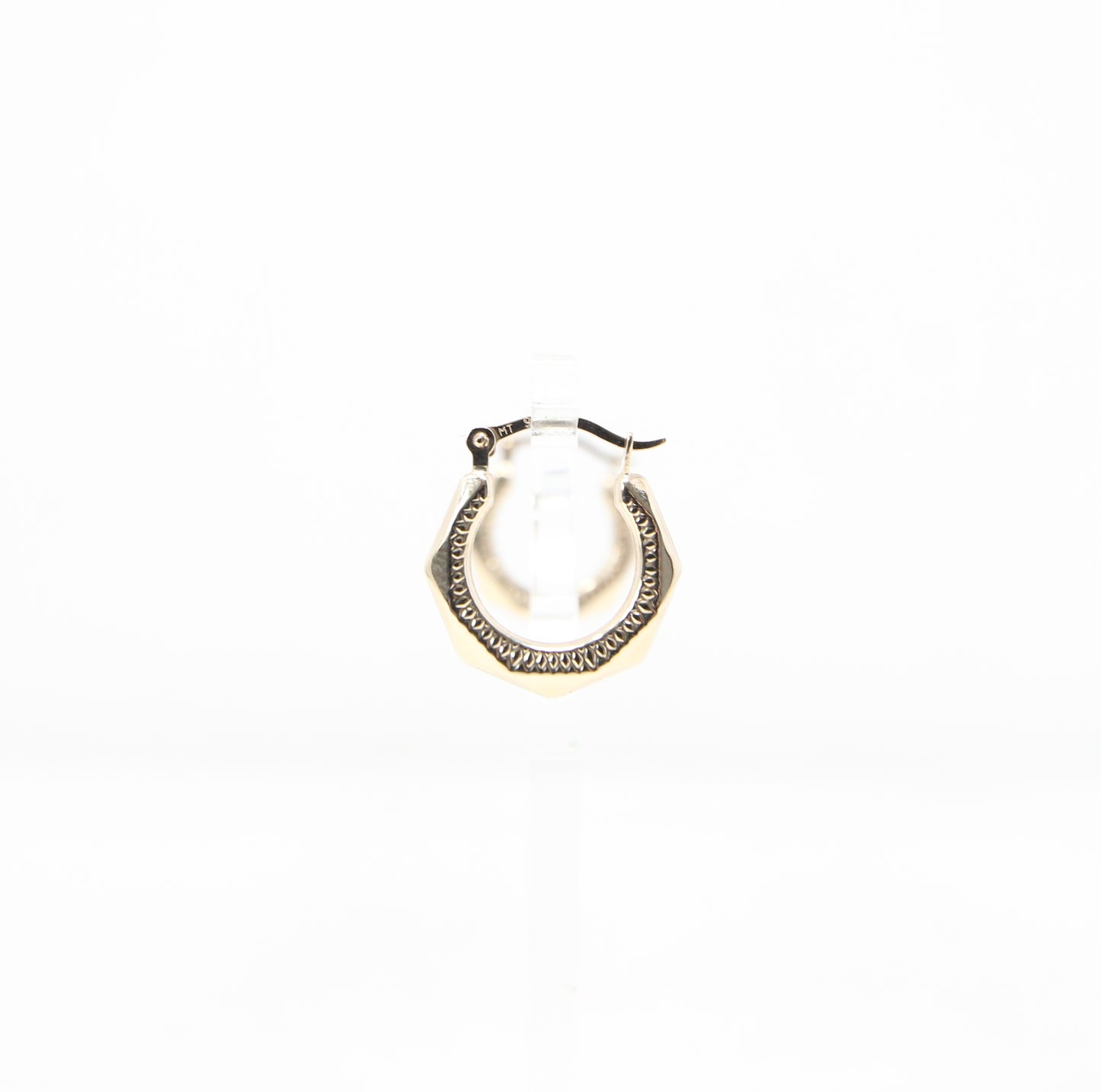 Vintage Hallmarked Solid 9ct 9k Gold Octagon Patterned Hoop Earrings Hoops