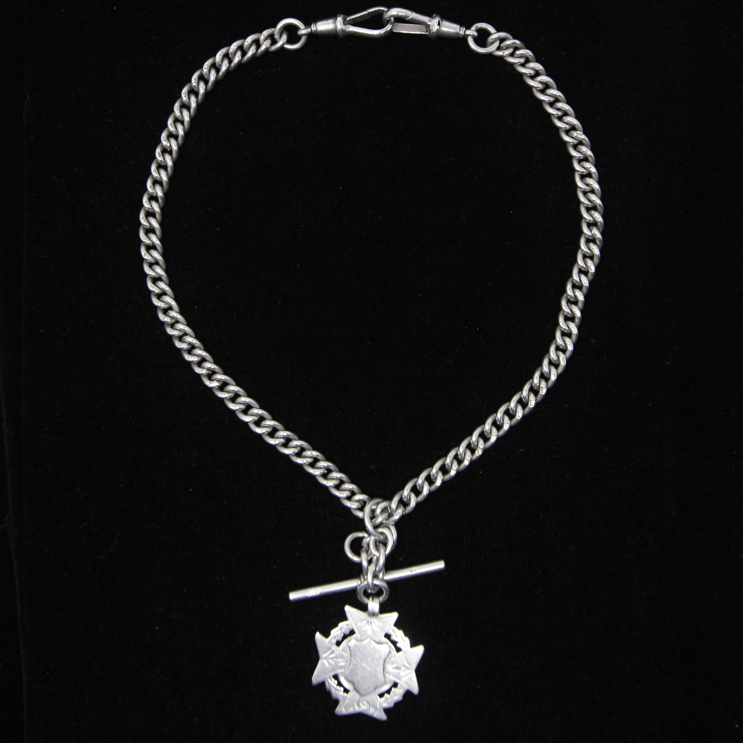 Antique 1889 Hallmarked Solid Sterling Silver Double Albert Curb Chain Star Fob 14.25'' 46g