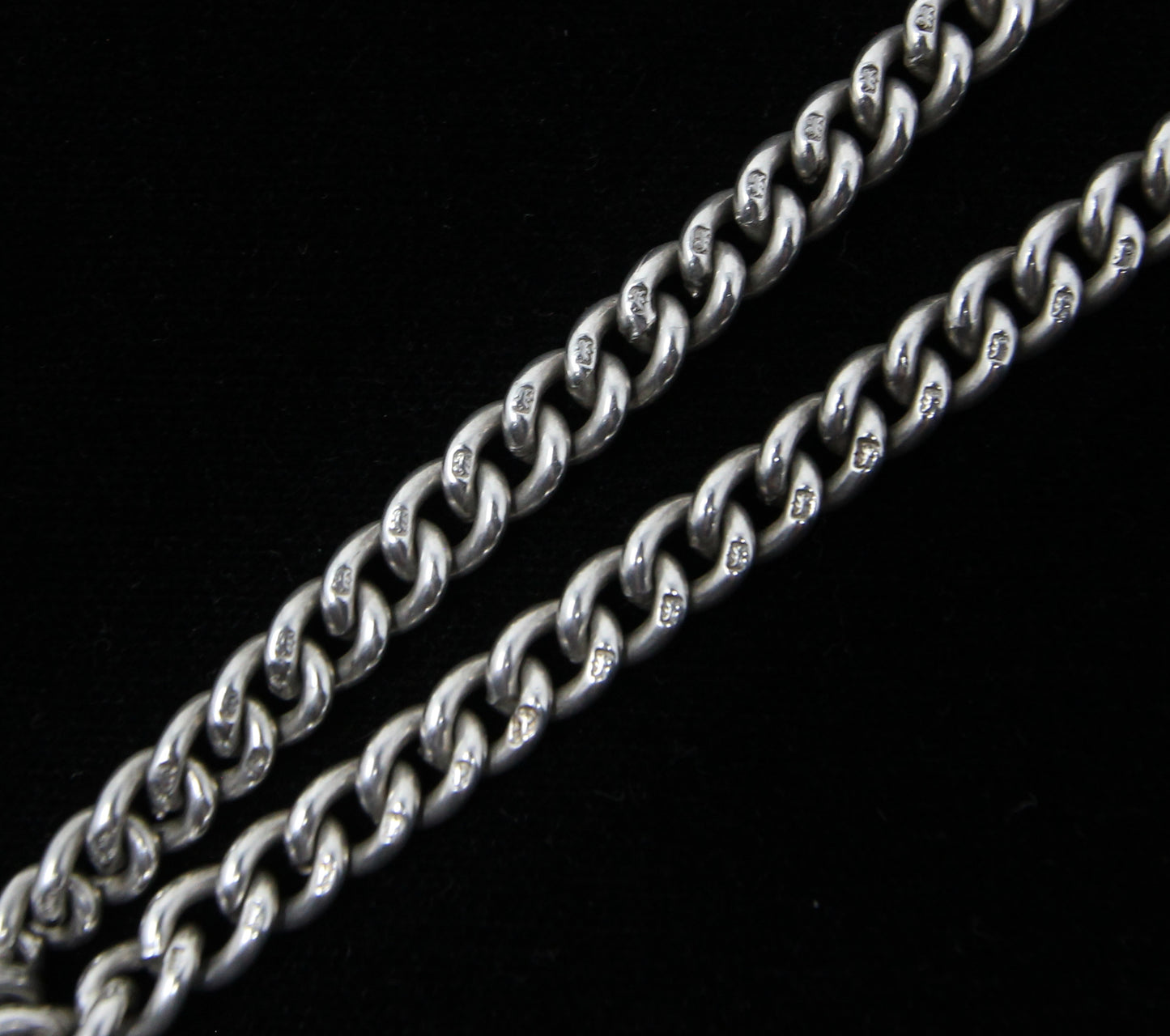 Antique 1889 Hallmarked Solid Sterling Silver Double Albert Curb Chain Star Fob 14.25'' 46g
