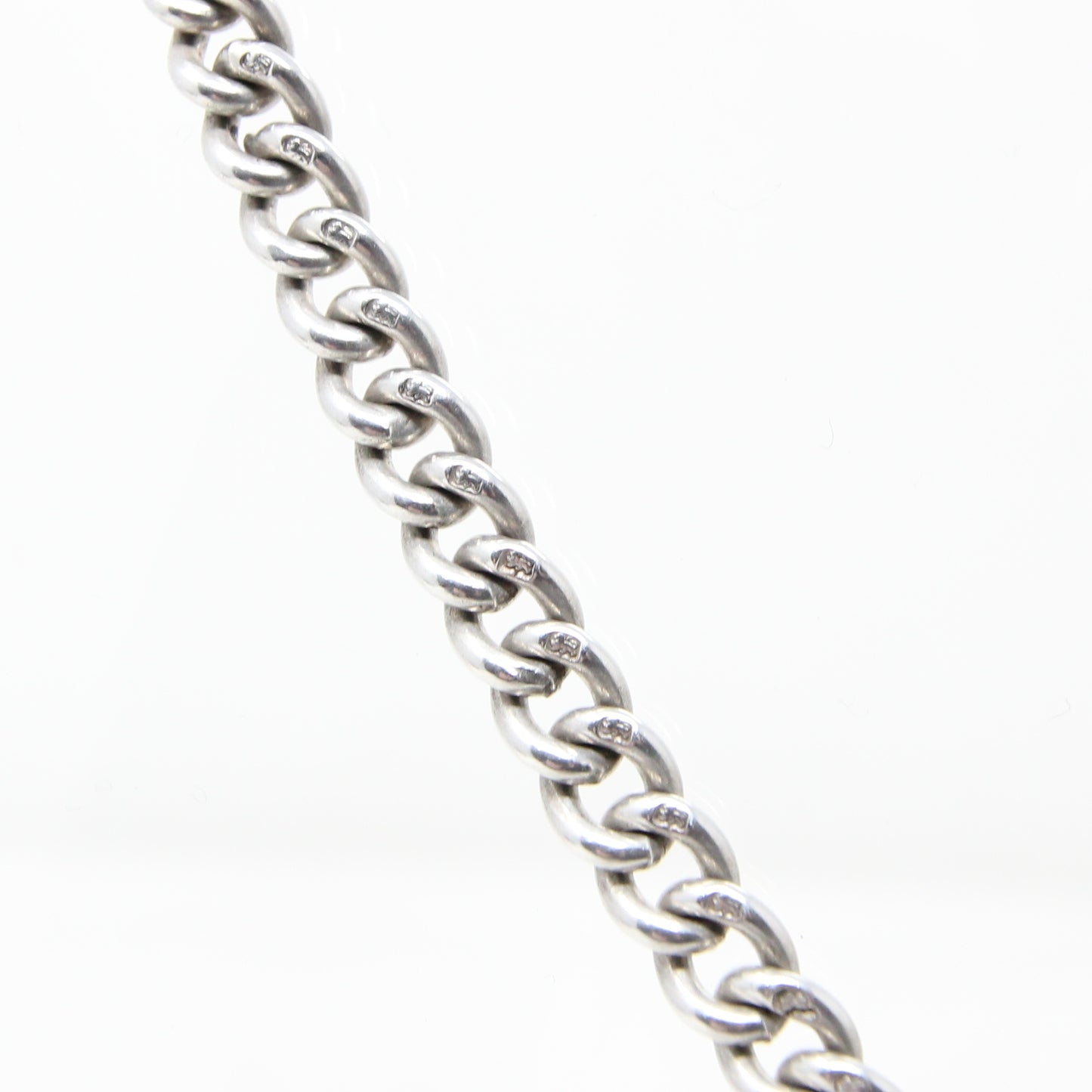 Antique 1889 Hallmarked Solid Sterling Silver Double Albert Curb Chain Star Fob 14.25'' 46g