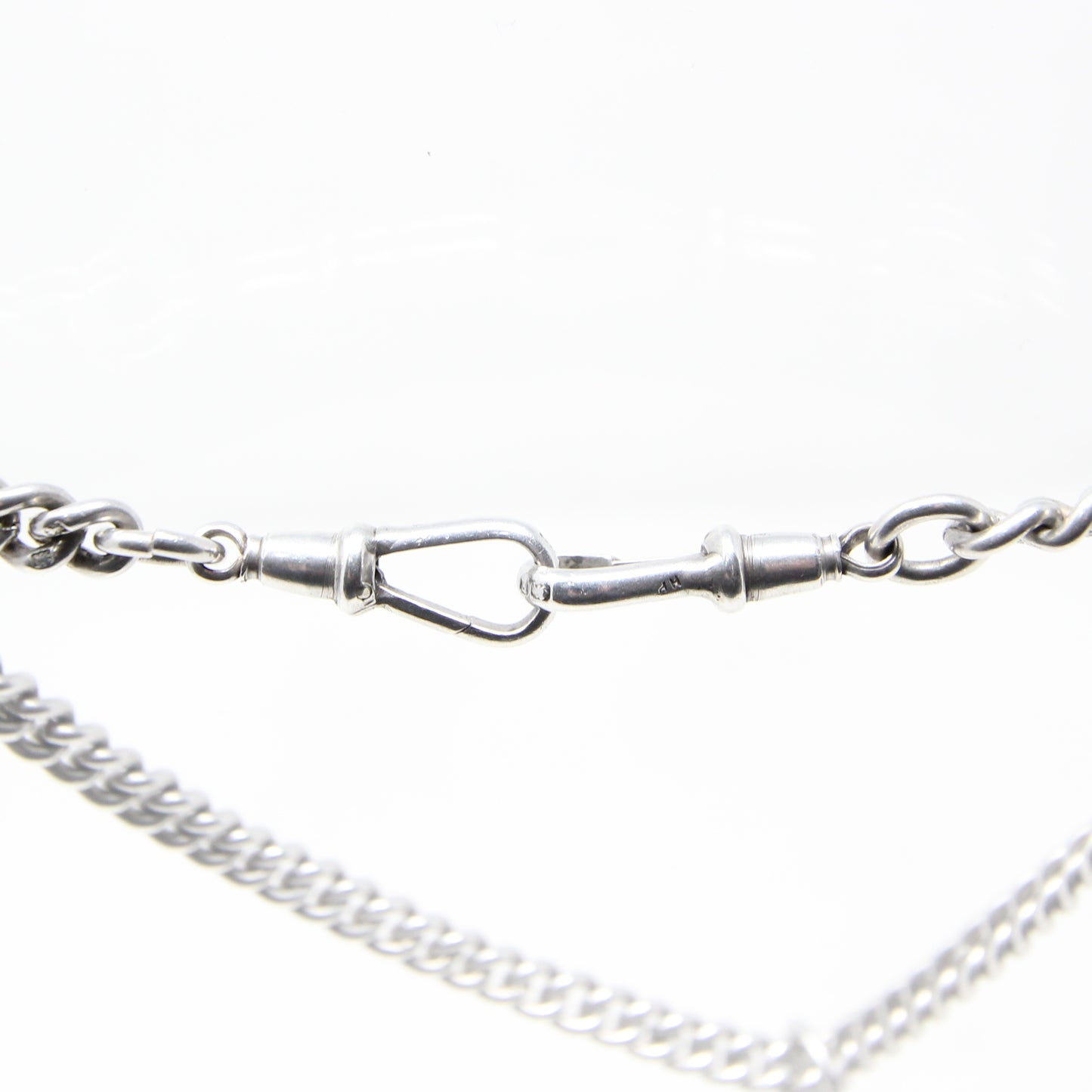 Antique 1889 Hallmarked Solid Sterling Silver Double Albert Curb Chain Star Fob 14.25'' 46g