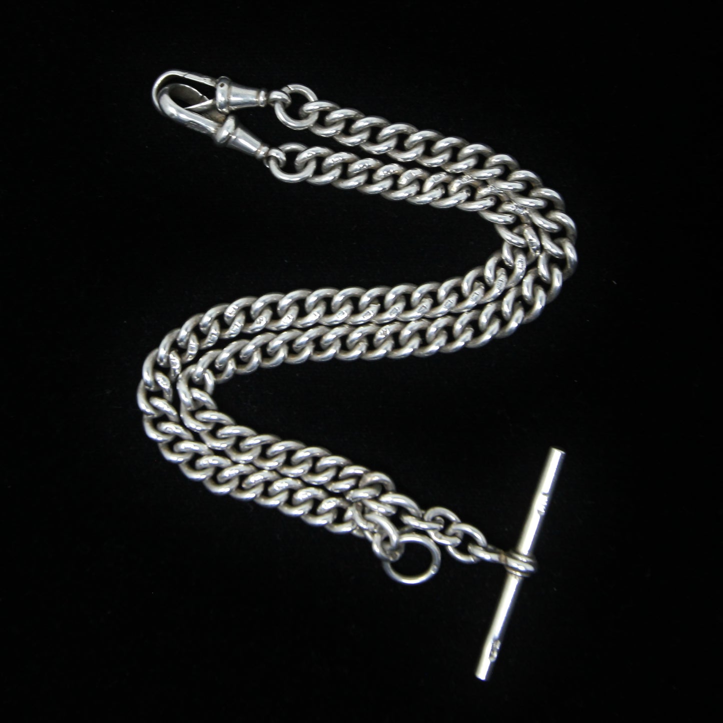Antique 1914 Hallmarked Solid Sterling Silver Double Albert Curb Chain Necklace 14'' 38g