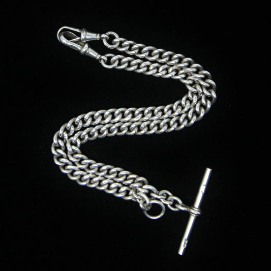 Antique 1914 Hallmarked Solid Sterling Silver Double Albert Curb Chain Necklace 14'' 38g