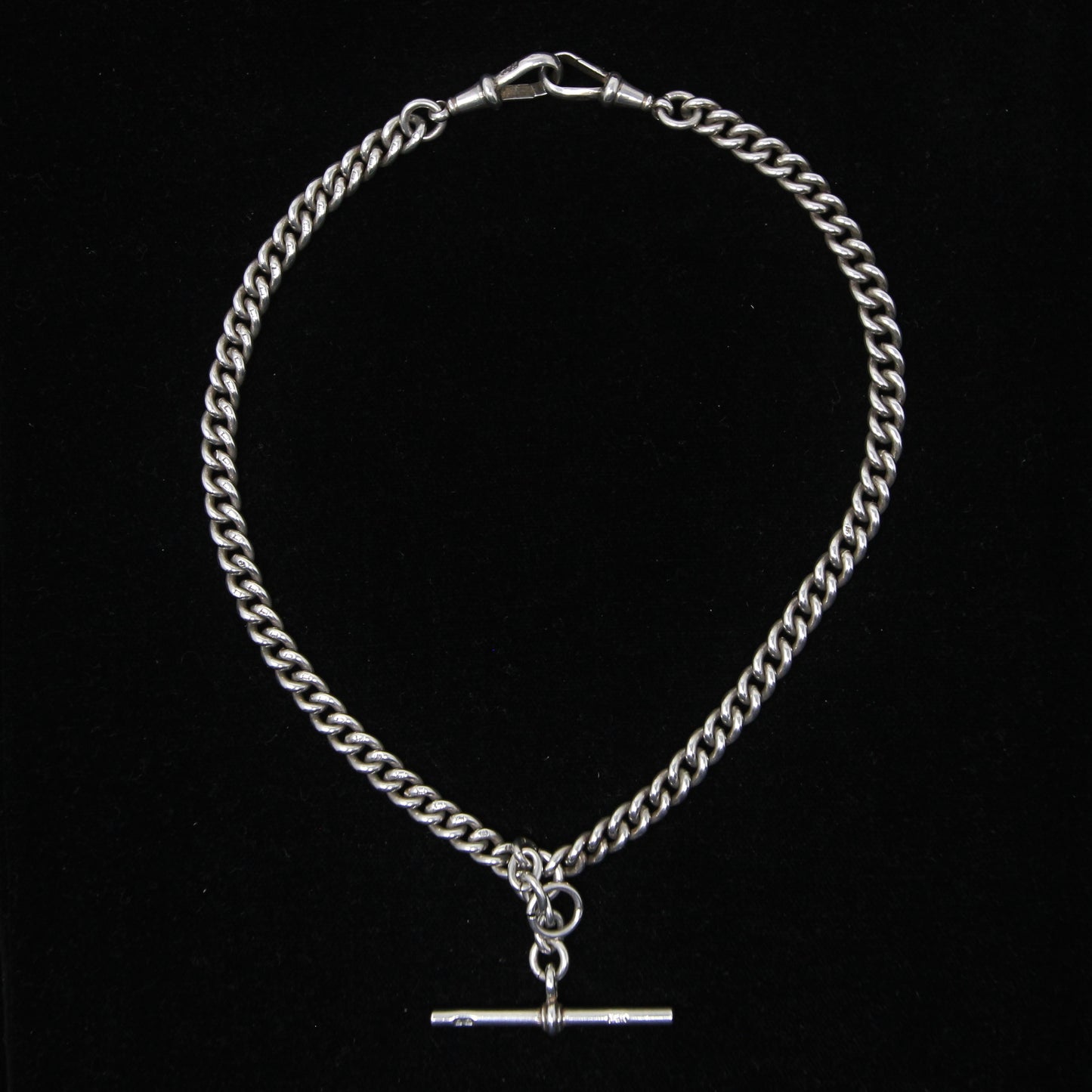 Antique 1914 Hallmarked Solid Sterling Silver Double Albert Curb Chain Necklace 14'' 38g
