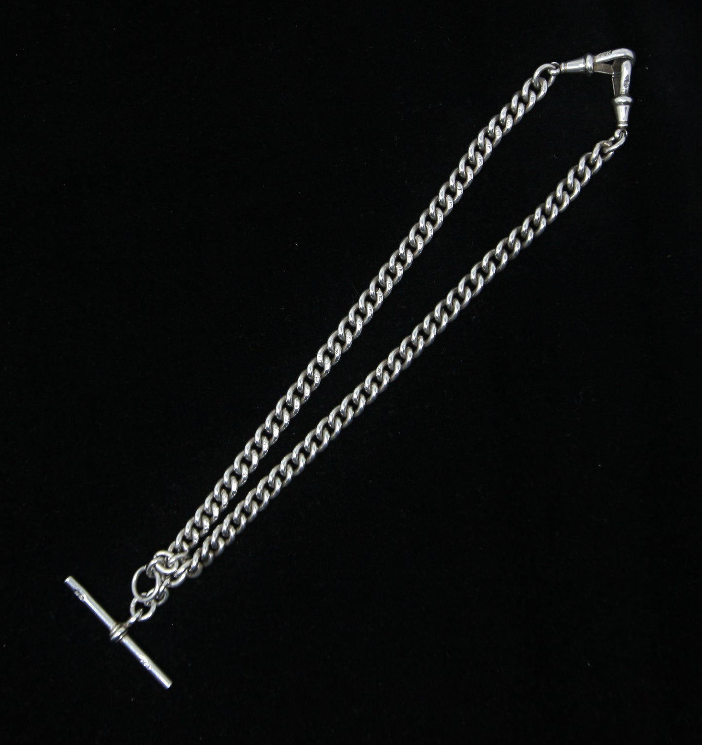 Antique 1914 Hallmarked Solid Sterling Silver Double Albert Curb Chain Necklace 14'' 38g