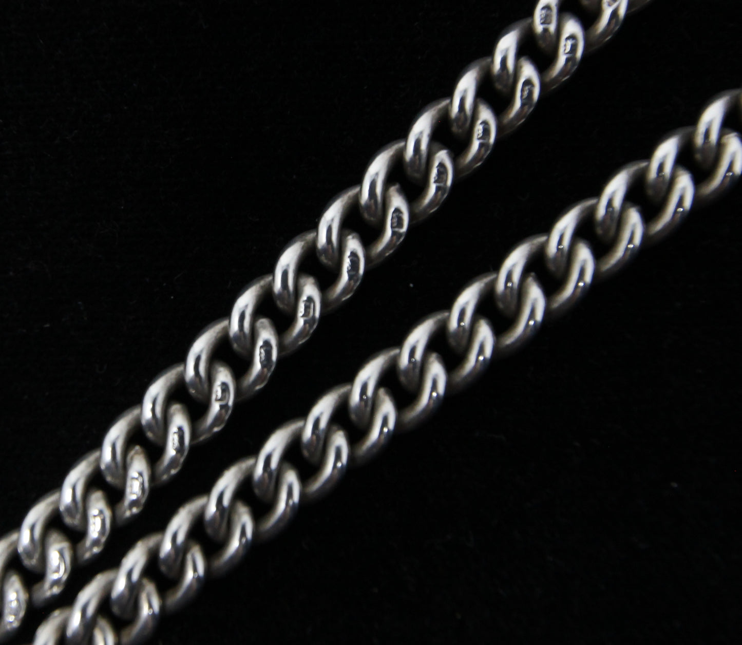 Antique 1914 Hallmarked Solid Sterling Silver Double Albert Curb Chain Necklace 14'' 38g