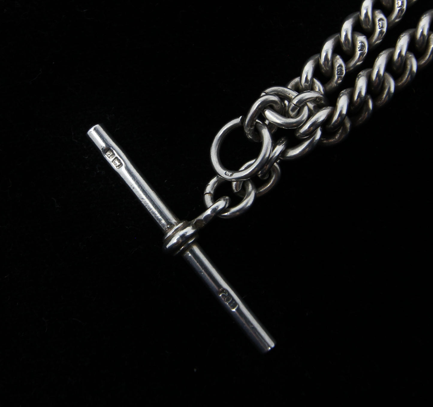 Antique 1914 Hallmarked Solid Sterling Silver Double Albert Curb Chain Necklace 14'' 38g