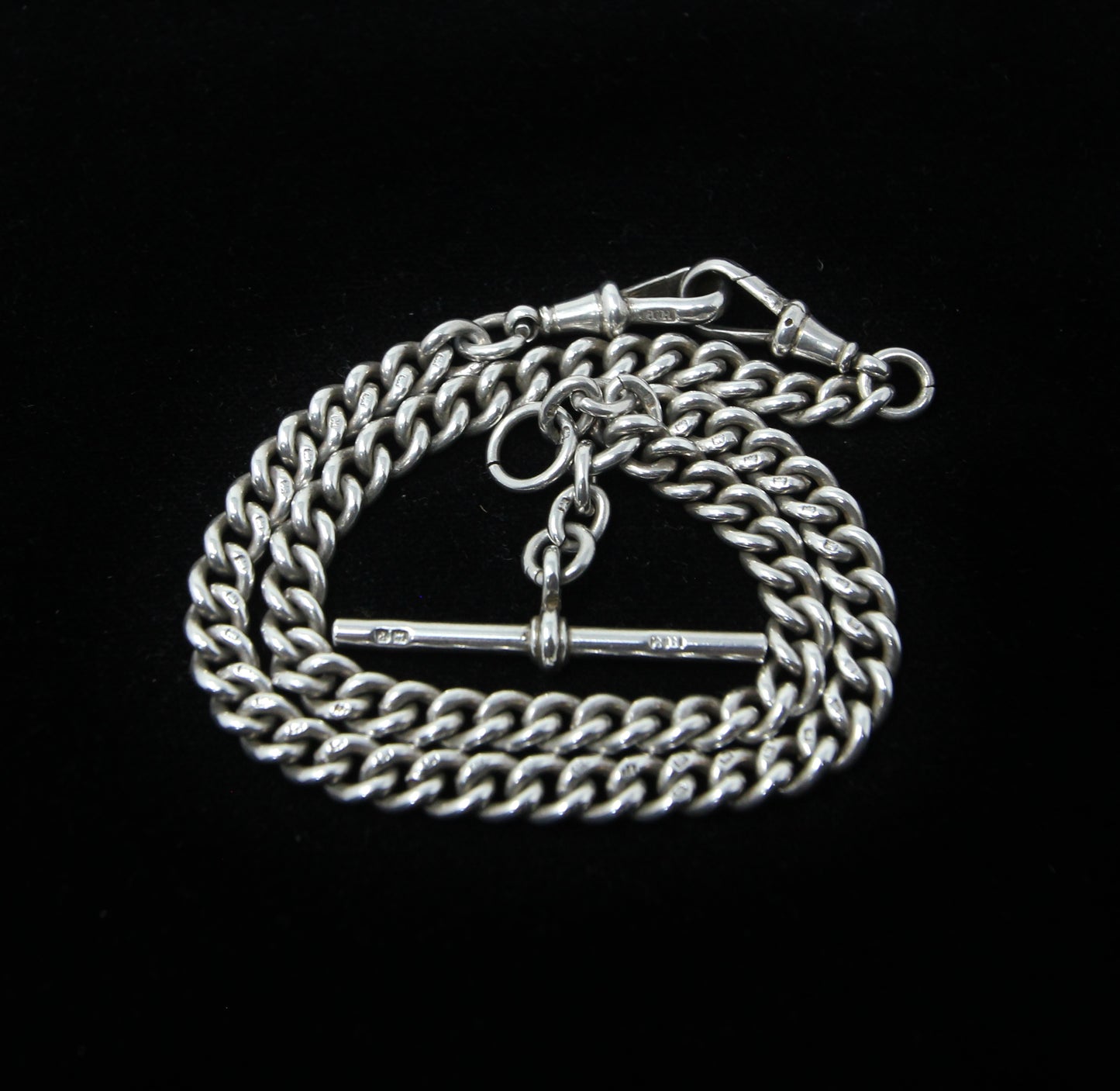 Antique 1914 Hallmarked Solid Sterling Silver Double Albert Curb Chain Necklace 14'' 38g