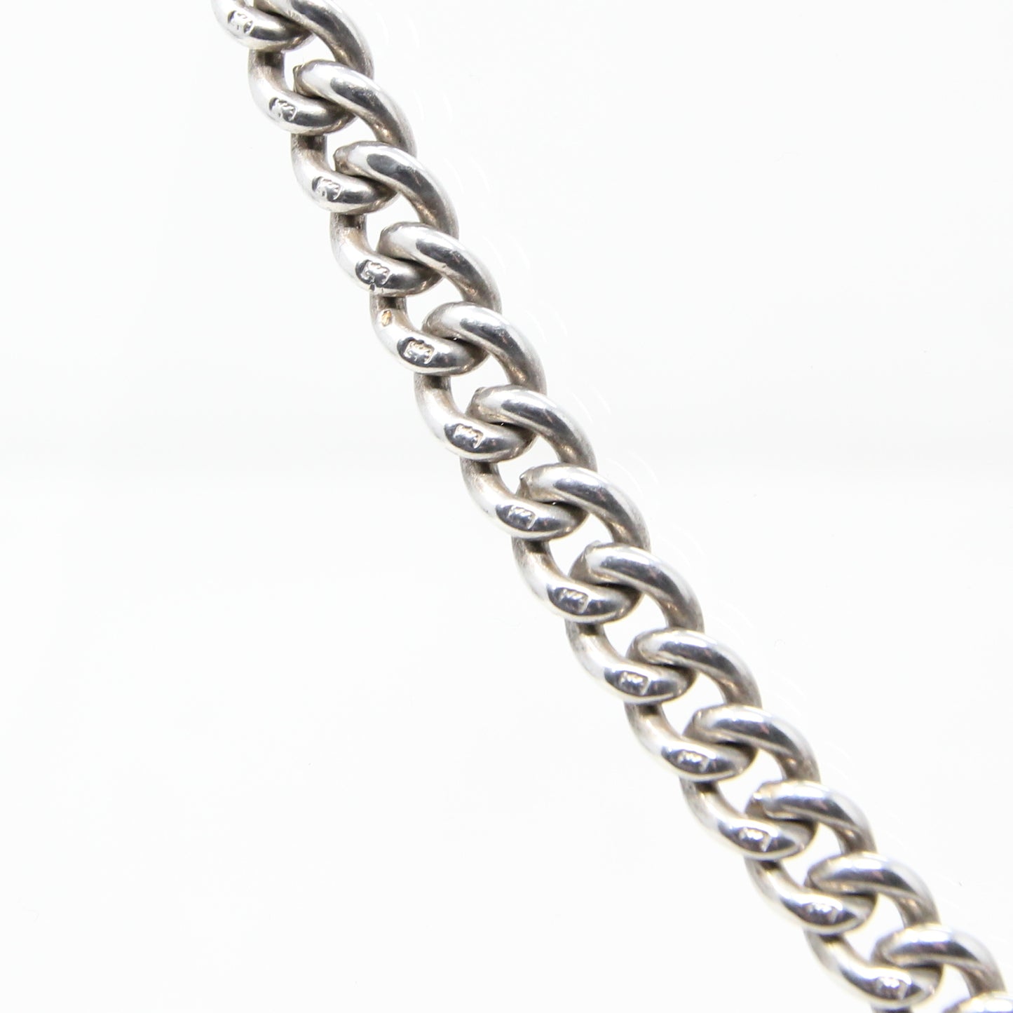 Antique 1914 Hallmarked Solid Sterling Silver Double Albert Curb Chain Necklace 14'' 38g