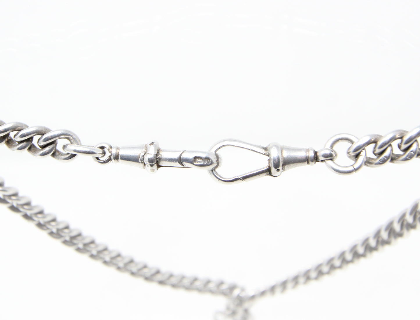 Antique 1914 Hallmarked Solid Sterling Silver Double Albert Curb Chain Necklace 14'' 38g