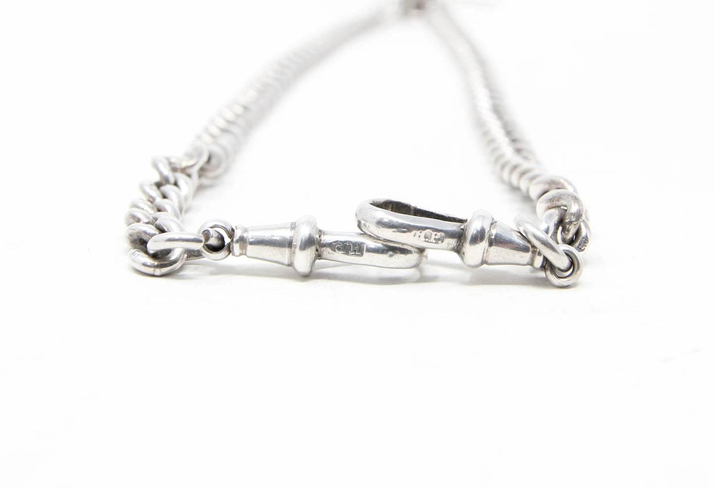 Antique 1914 Hallmarked Solid Sterling Silver Double Albert Curb Chain Necklace 14'' 38g