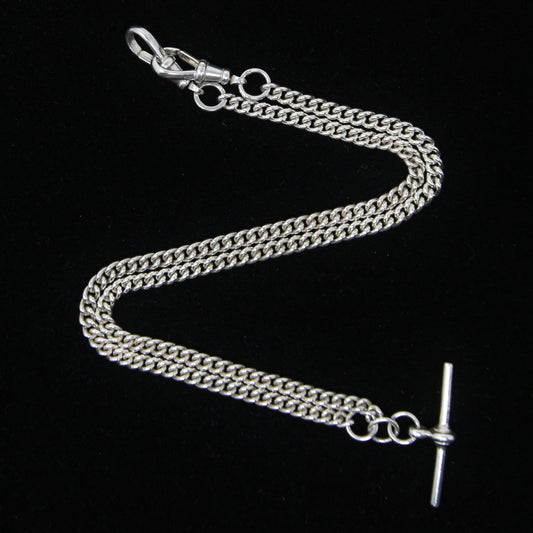 Vintage 1990 Hallmarked Solid Sterling Silver Double Albert Curb Chain Necklace 18.25''