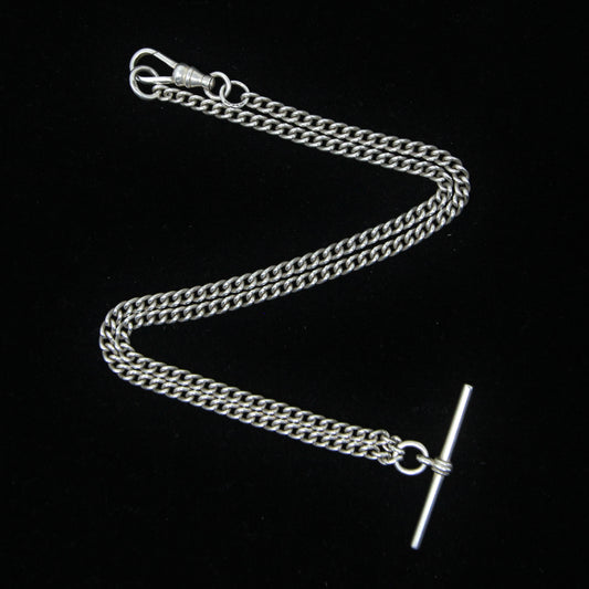 Vintage 1996 Hallmarked Solid Sterling Silver Double Albert Curb Chain Necklace 18''