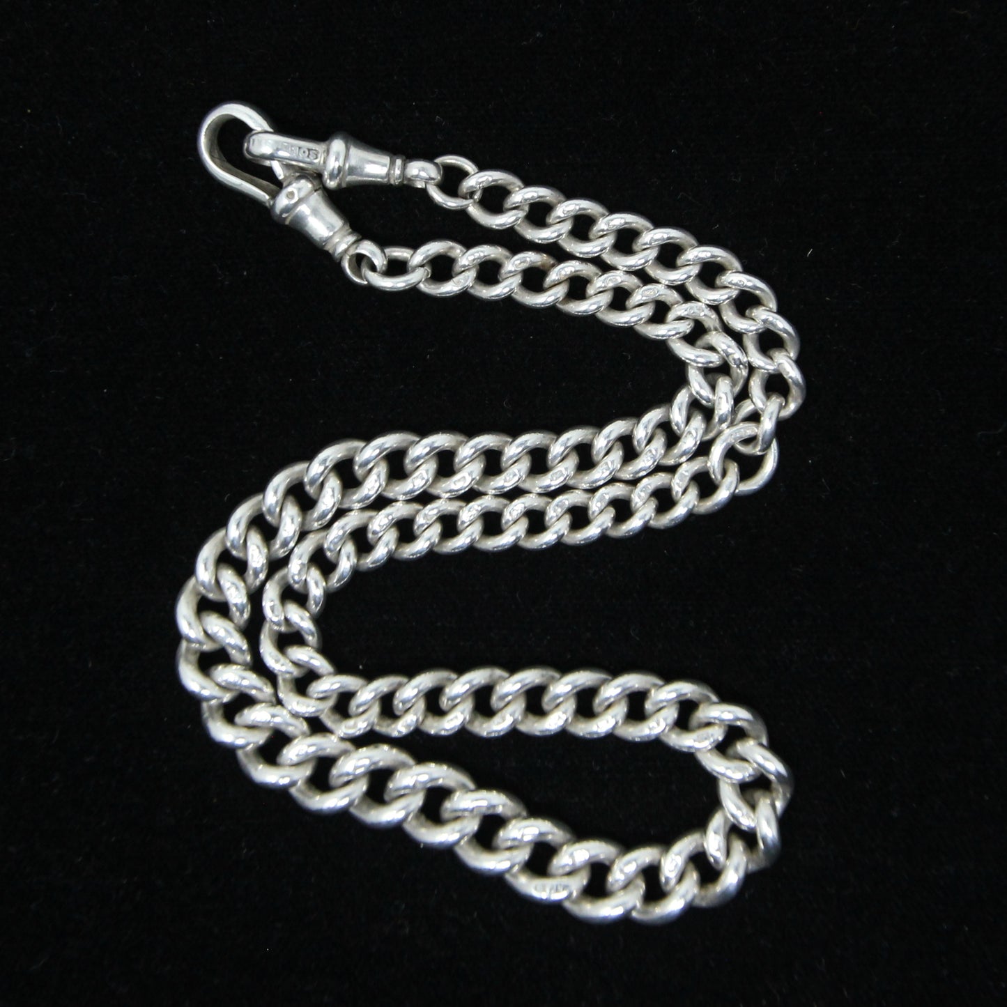 Antique 1899 Hallmarked Solid Sterling Silver Double Albert Curb Chain Necklace 14.5''