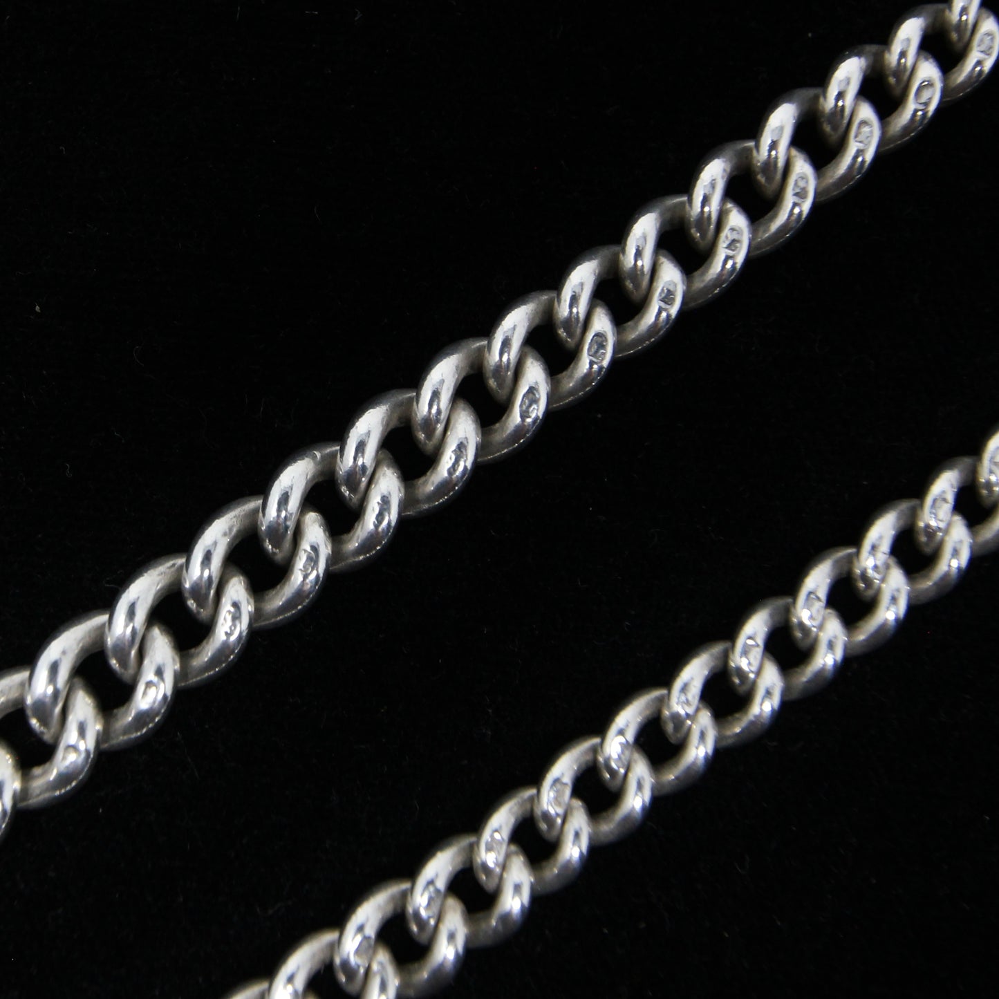 Antique 1899 Hallmarked Solid Sterling Silver Double Albert Curb Chain Necklace 14.5''