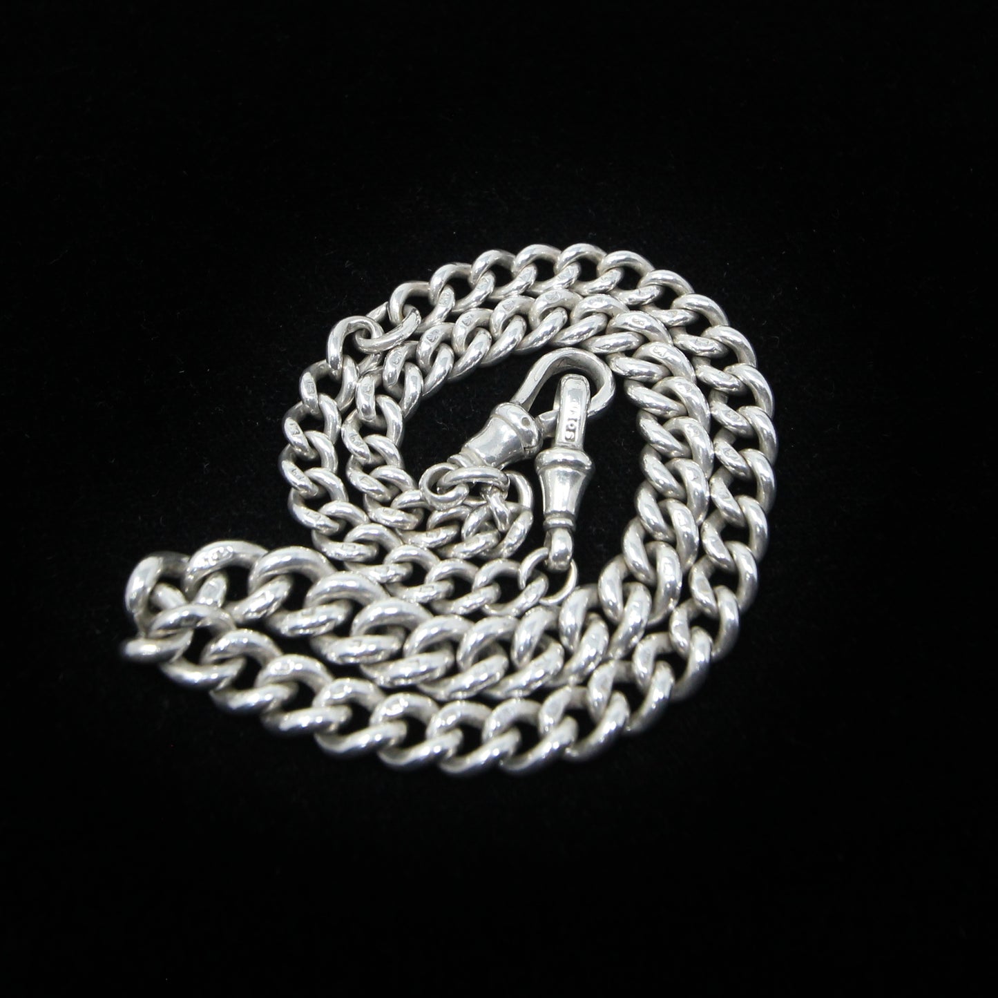 Antique 1899 Hallmarked Solid Sterling Silver Double Albert Curb Chain Necklace 14.5''