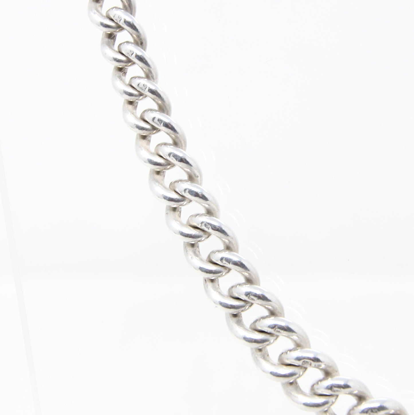 Antique 1899 Hallmarked Solid Sterling Silver Double Albert Curb Chain Necklace 14.5''
