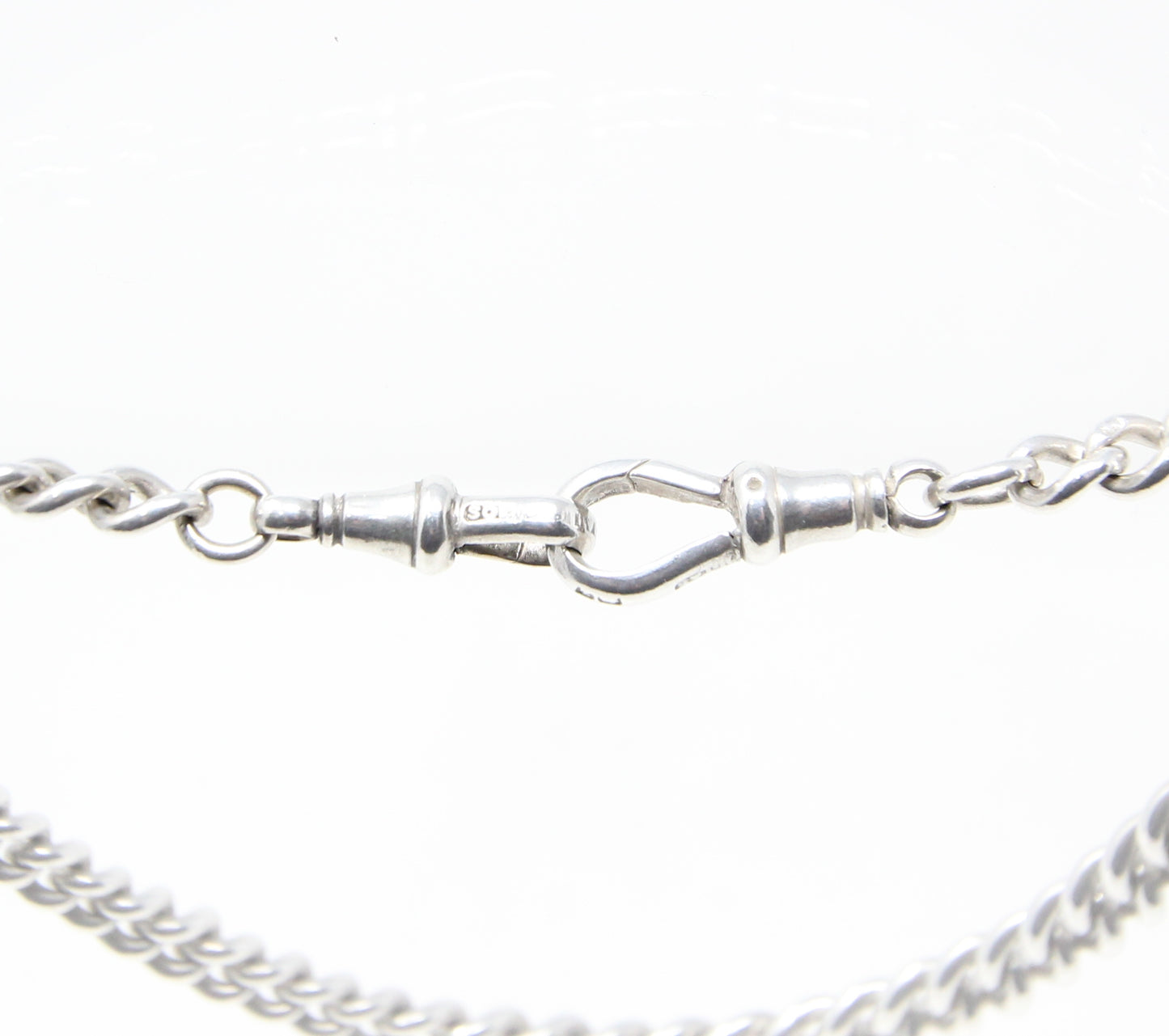 Antique 1899 Hallmarked Solid Sterling Silver Double Albert Curb Chain Necklace 14.5''