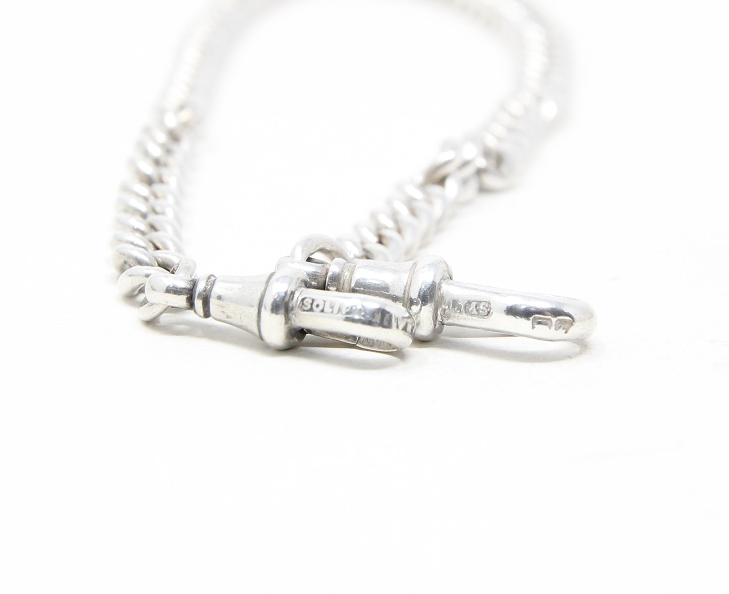 Antique 1899 Hallmarked Solid Sterling Silver Double Albert Curb Chain Necklace 14.5''