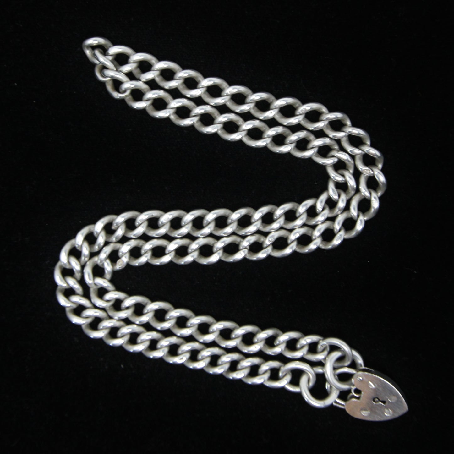 Antique Hallmarked Solid Sterling Silver Albert Curb Chain Necklace Heart Padlock 19'' 48g