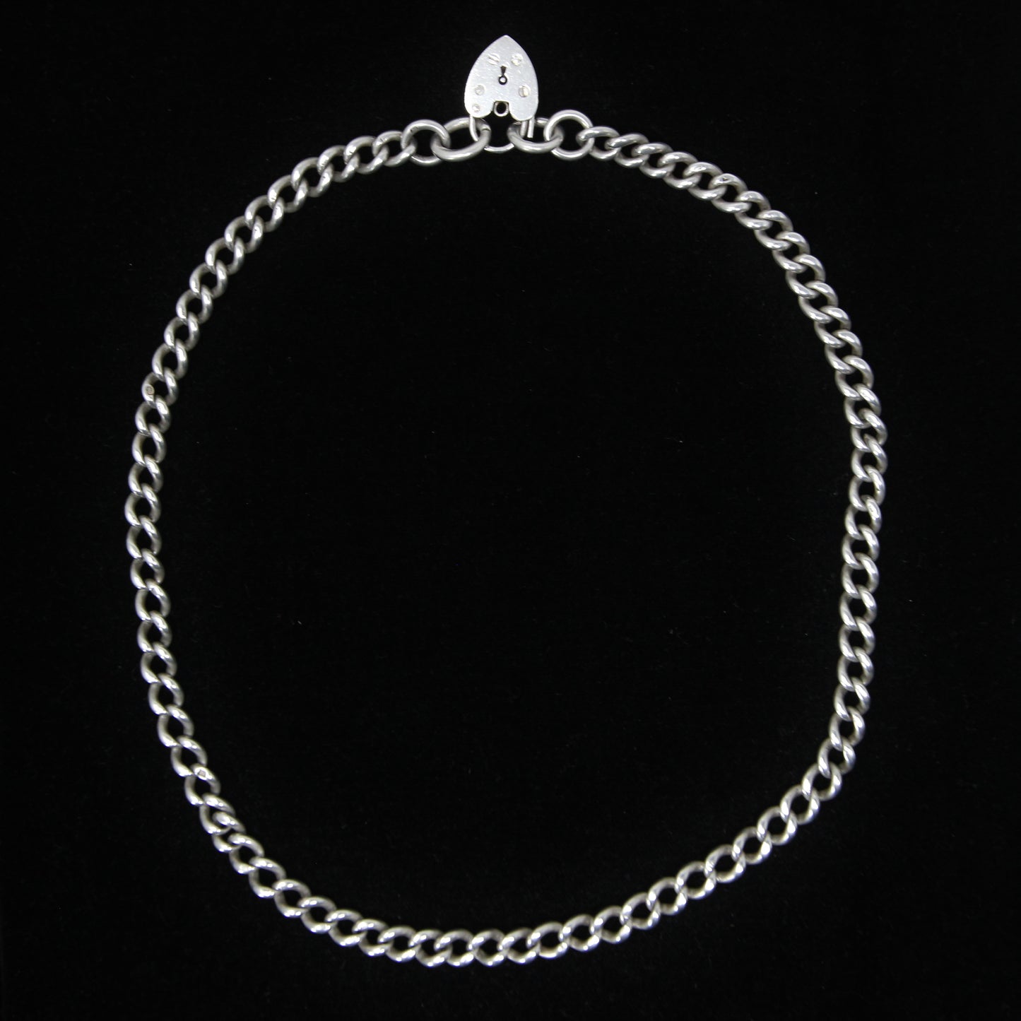 Antique Hallmarked Solid Sterling Silver Albert Curb Chain Necklace Heart Padlock 19'' 48g