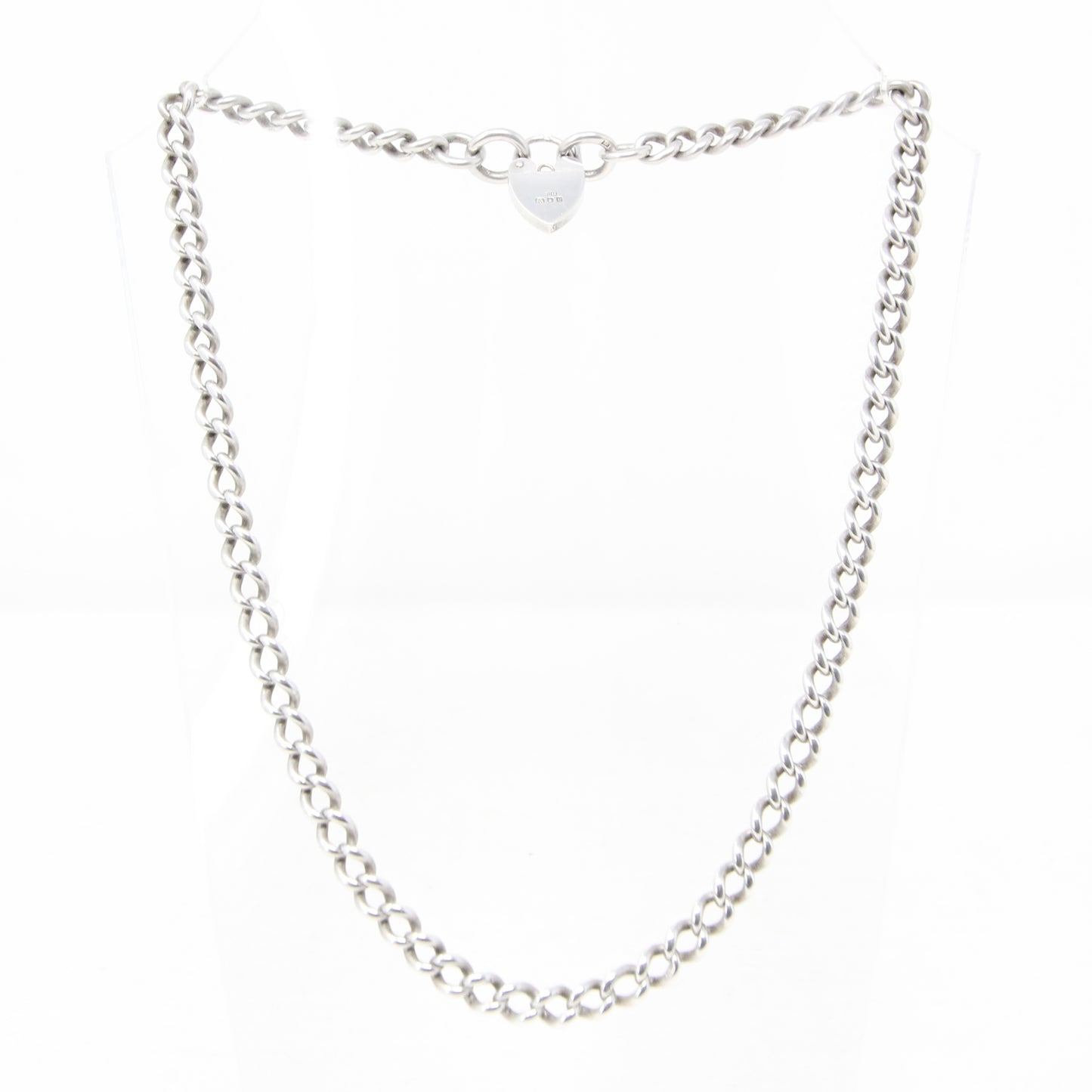 Antique Hallmarked Solid Sterling Silver Albert Curb Chain Necklace Heart Padlock 19'' 48g