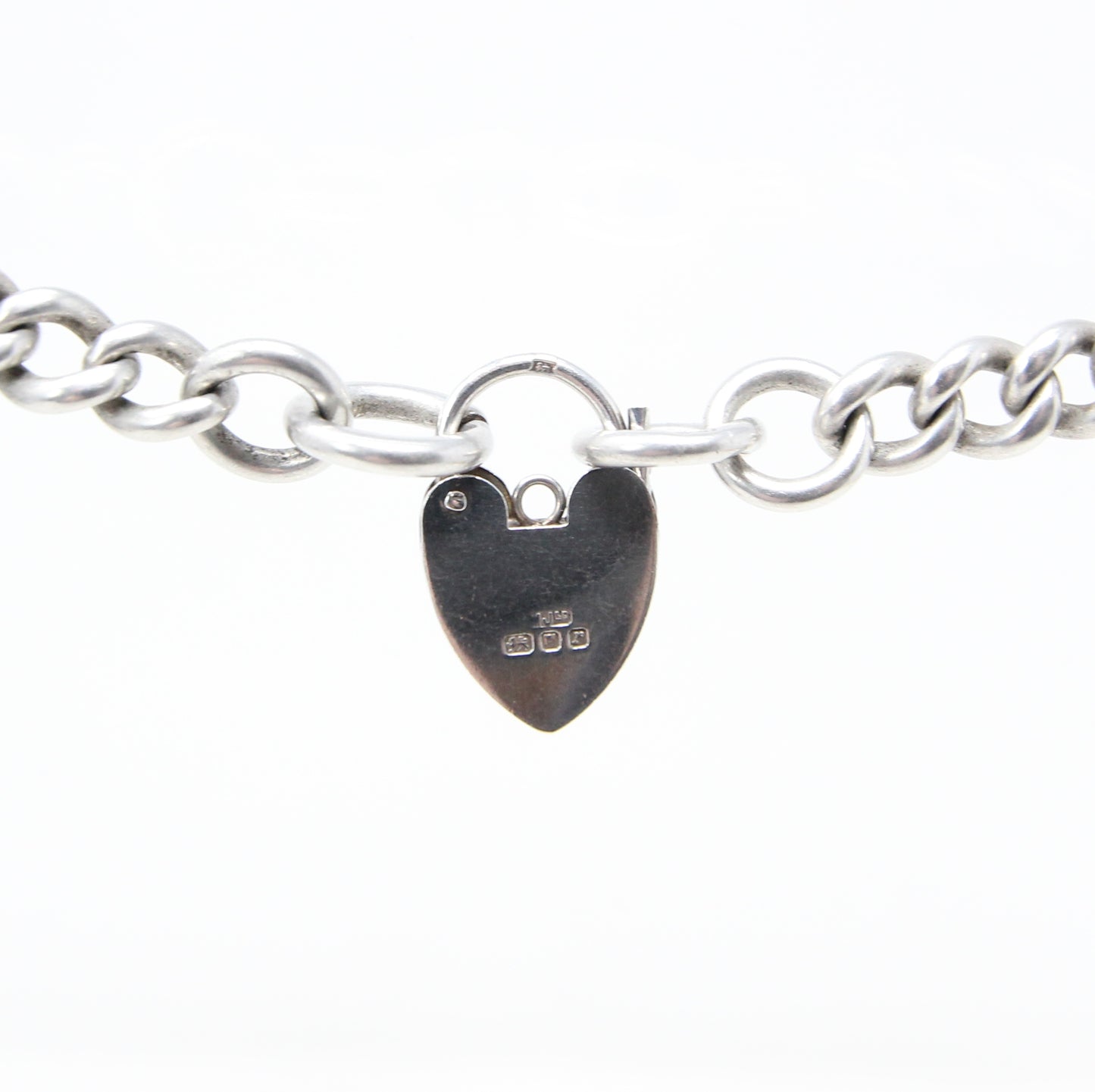 Antique Hallmarked Solid Sterling Silver Albert Curb Chain Necklace Heart Padlock 19'' 48g