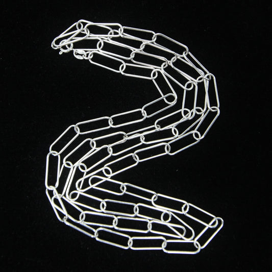 Vintage Hallmarked IBB Italy Solid Sterling Silver Paperclip Trombone Chain Necklace 32.25''