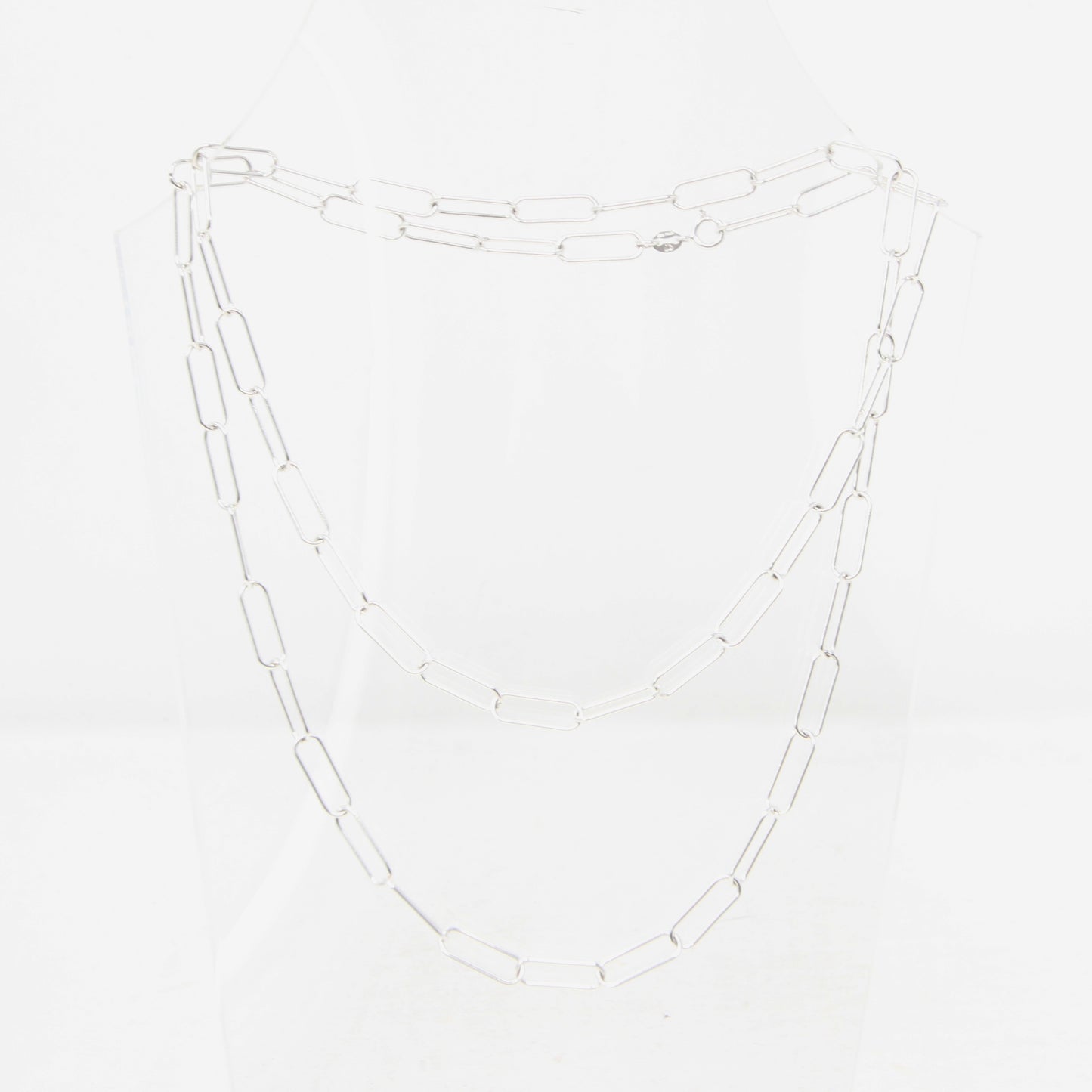 Vintage Hallmarked IBB Italy Solid Sterling Silver Paperclip Trombone Chain Necklace 32.25''