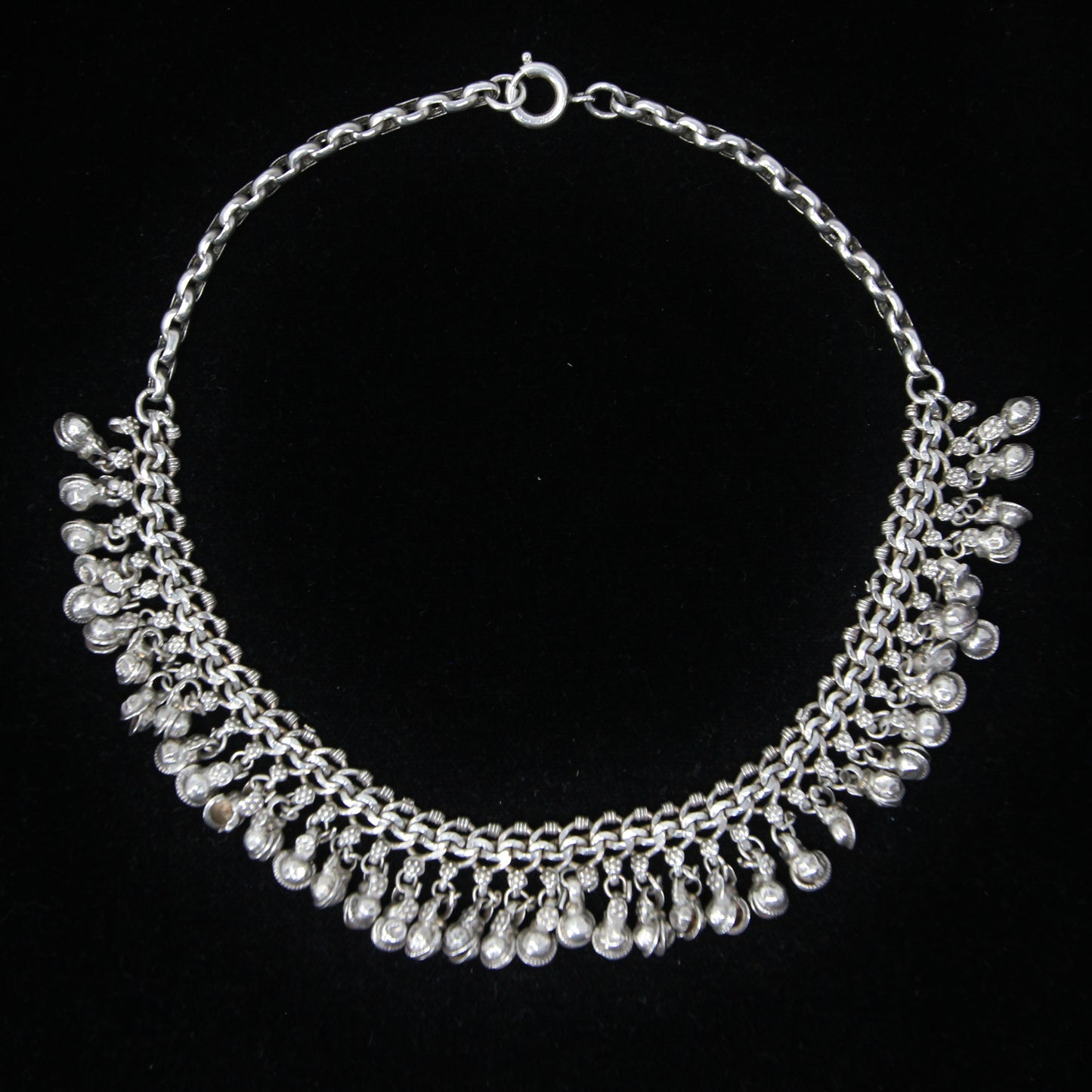 Antique Solid Silver Indian Asian Bell Wedding Curb Cable Chain Choker Necklace 13.3''