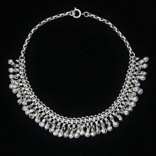 Antique Solid Silver Indian Asian Bell Wedding Curb Cable Chain Choker Necklace 13.3''