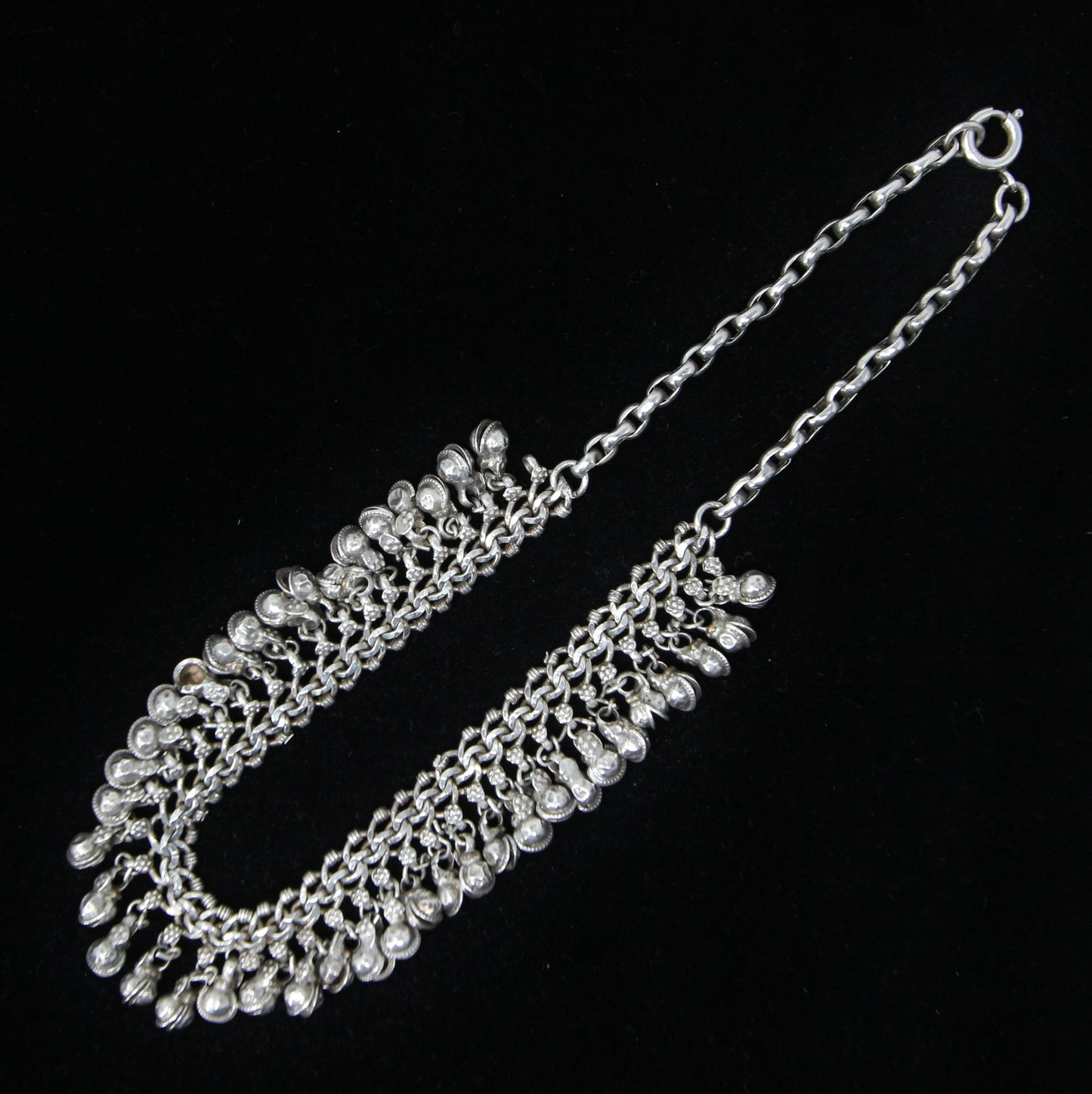 Antique Solid Silver Indian Asian Bell Wedding Curb Cable Chain Choker Necklace 13.3''