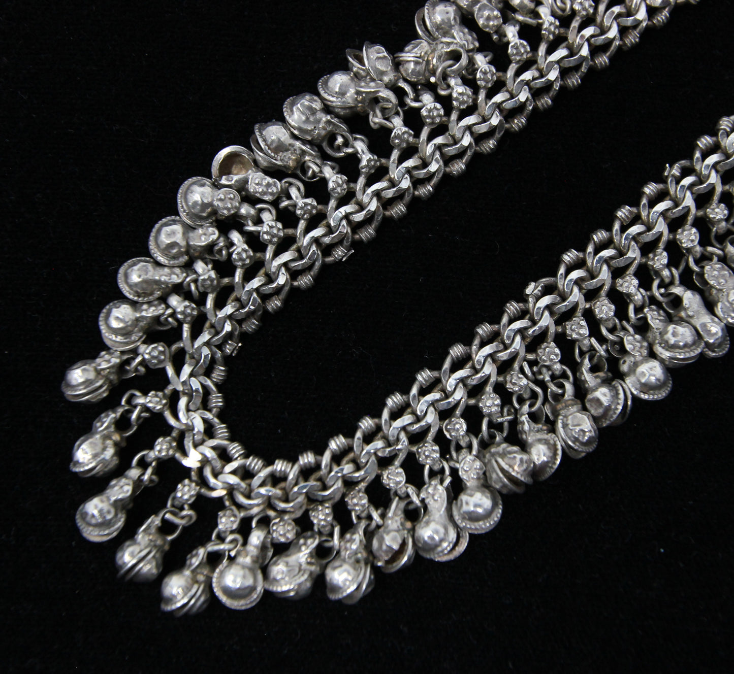 Antique Solid Silver Indian Asian Bell Wedding Curb Cable Chain Choker Necklace 13.3''