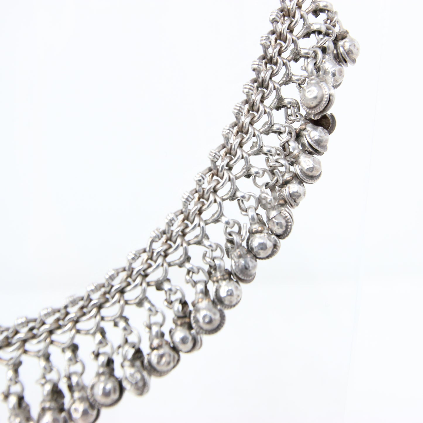 Antique Solid Silver Indian Asian Bell Wedding Curb Cable Chain Choker Necklace 13.3''