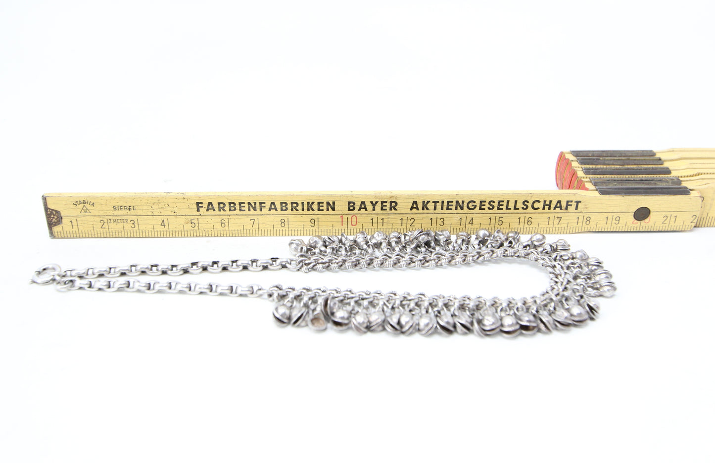 Antique Solid Silver Indian Asian Bell Wedding Curb Cable Chain Choker Necklace 13.3''