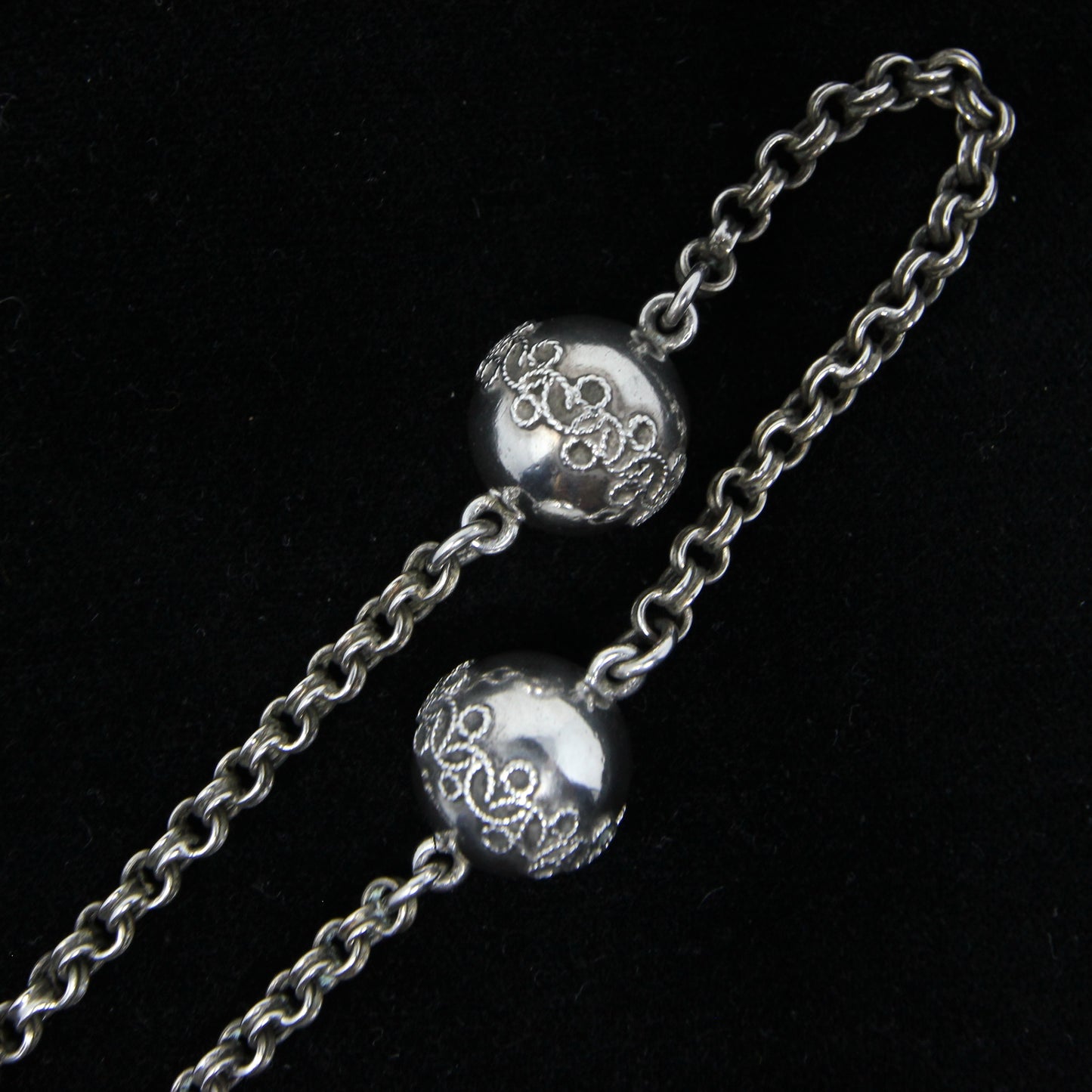 Antique Continental Solid Silver Albertina Fancy Link Sardonyx Coin Chain 11'' 17g