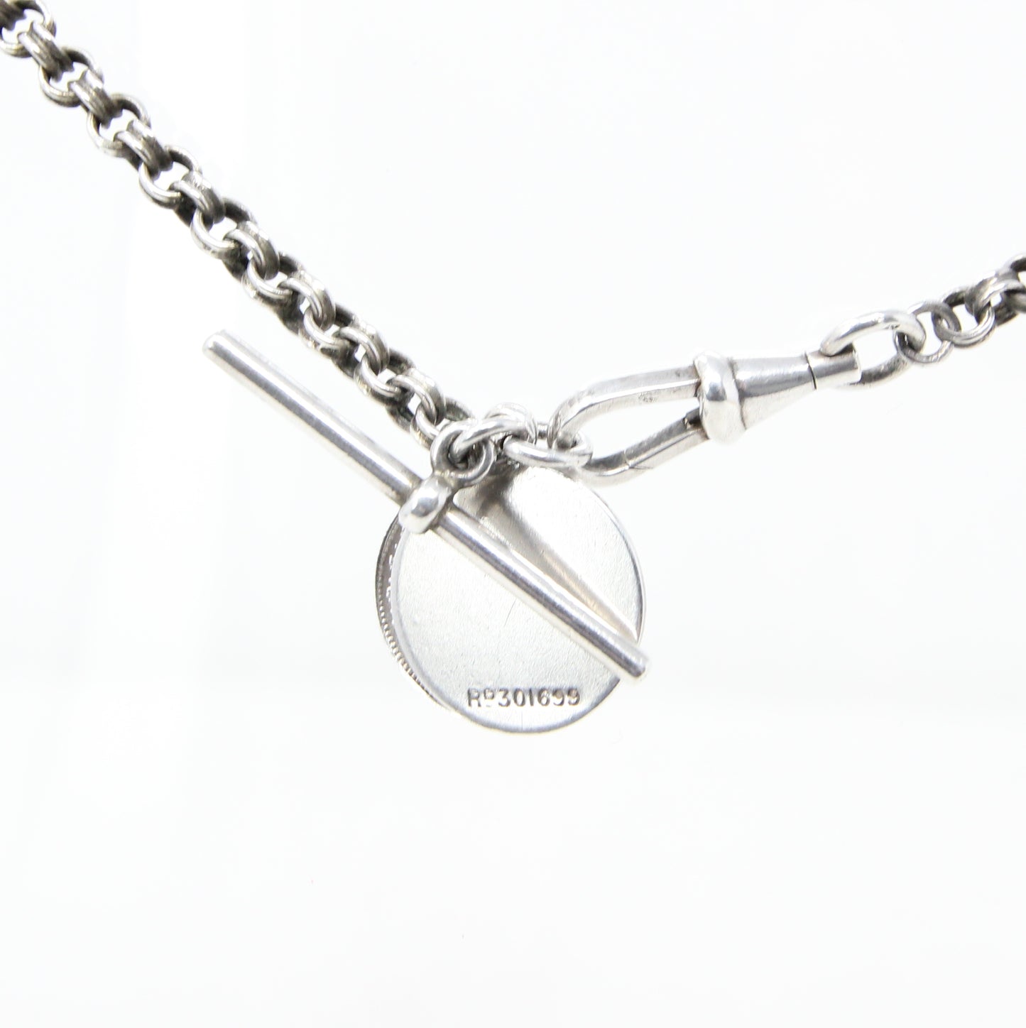 Antique Continental Solid Silver Albertina Fancy Link Sardonyx Coin Chain 11'' 17g